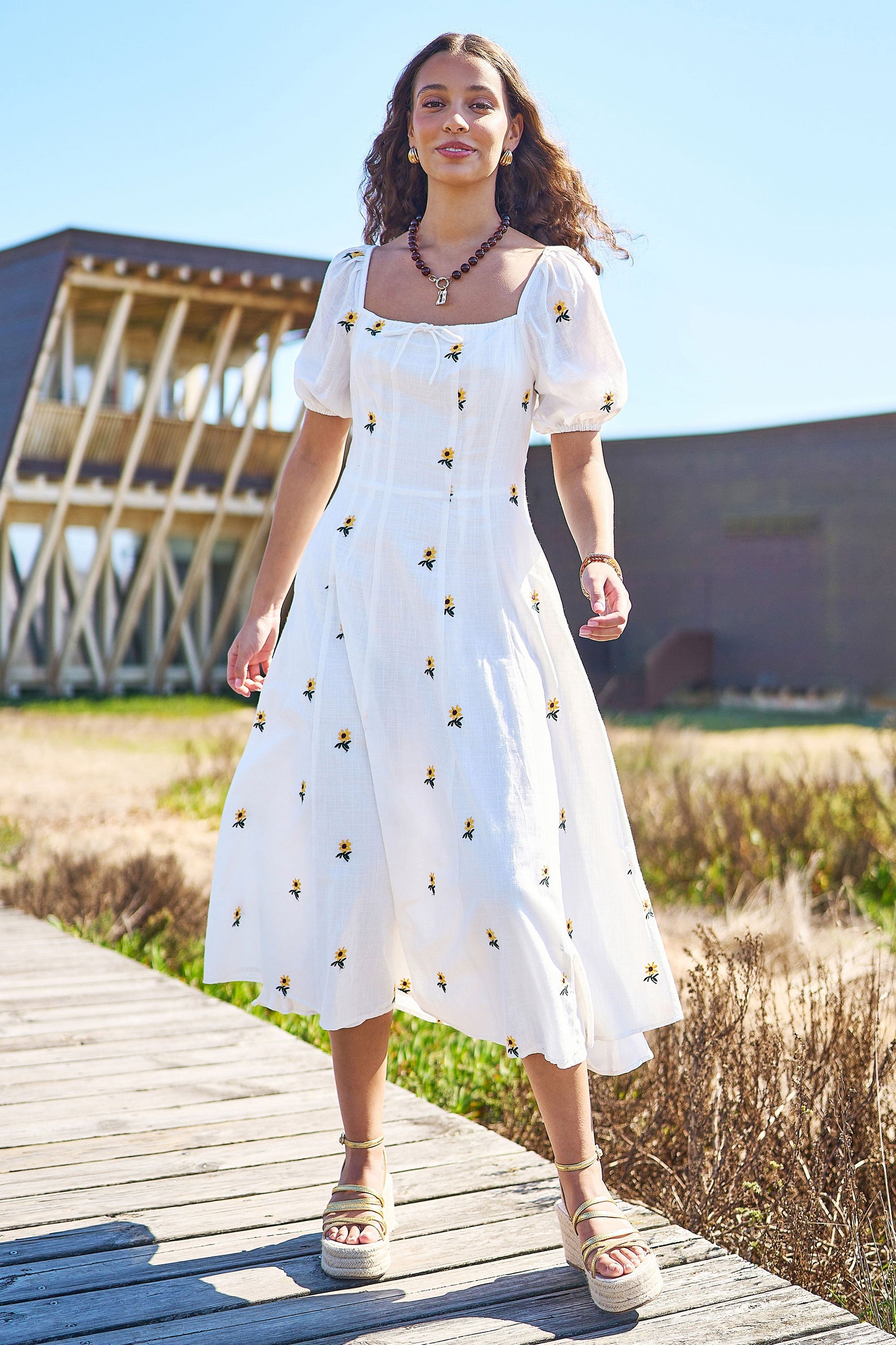 cotton embroidered midi dress self-portrait - Blue Cotton Embroidered Midi Dress