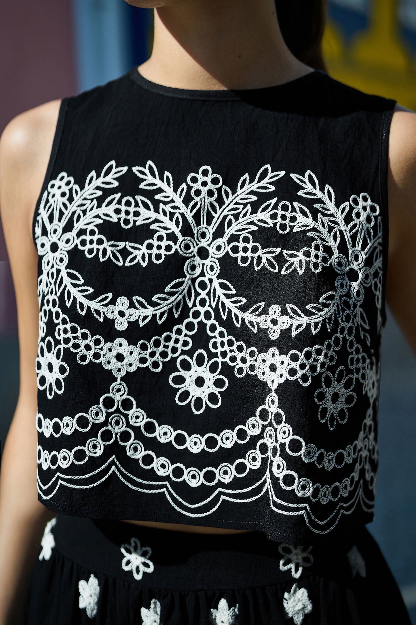 Black Embroidered Crop Top