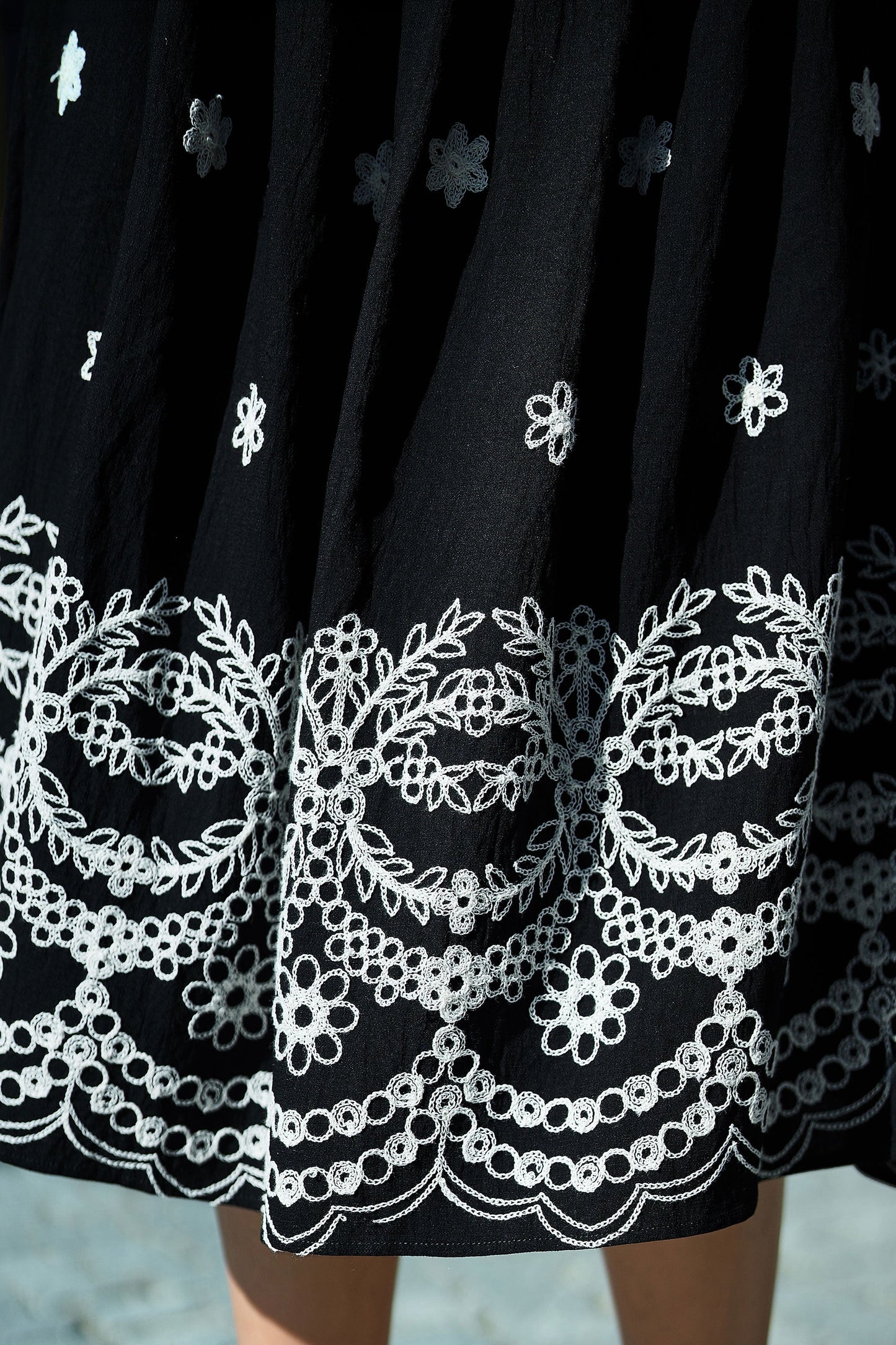 Black Embroidered Midi Skirt
