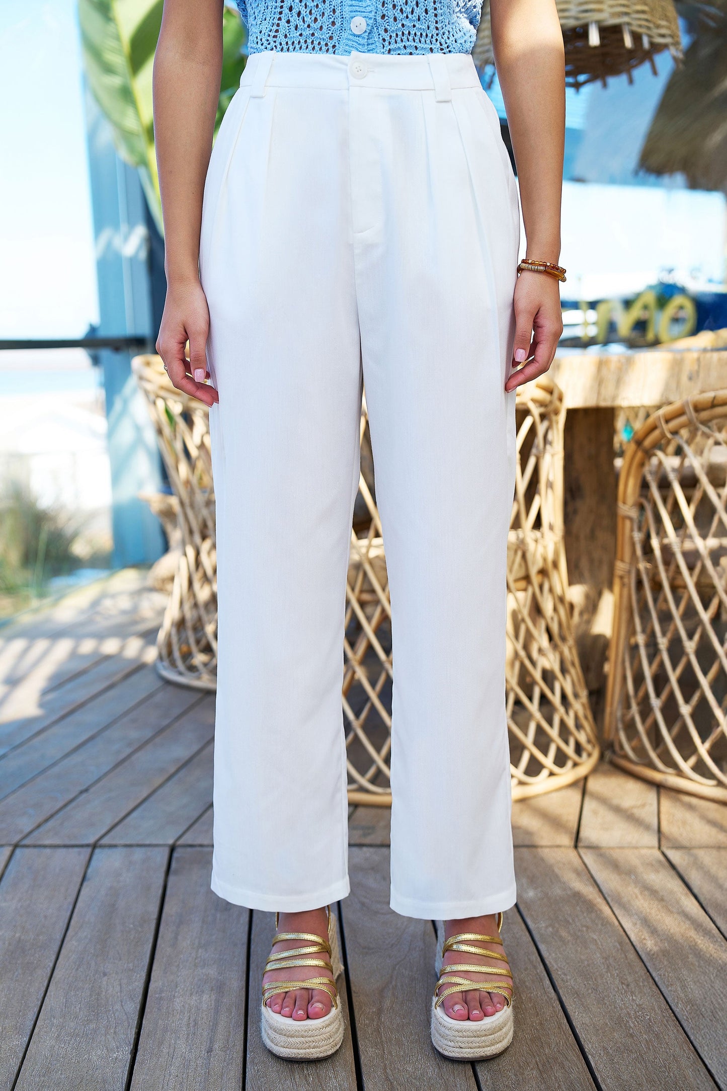 White Wide Leg Trousers