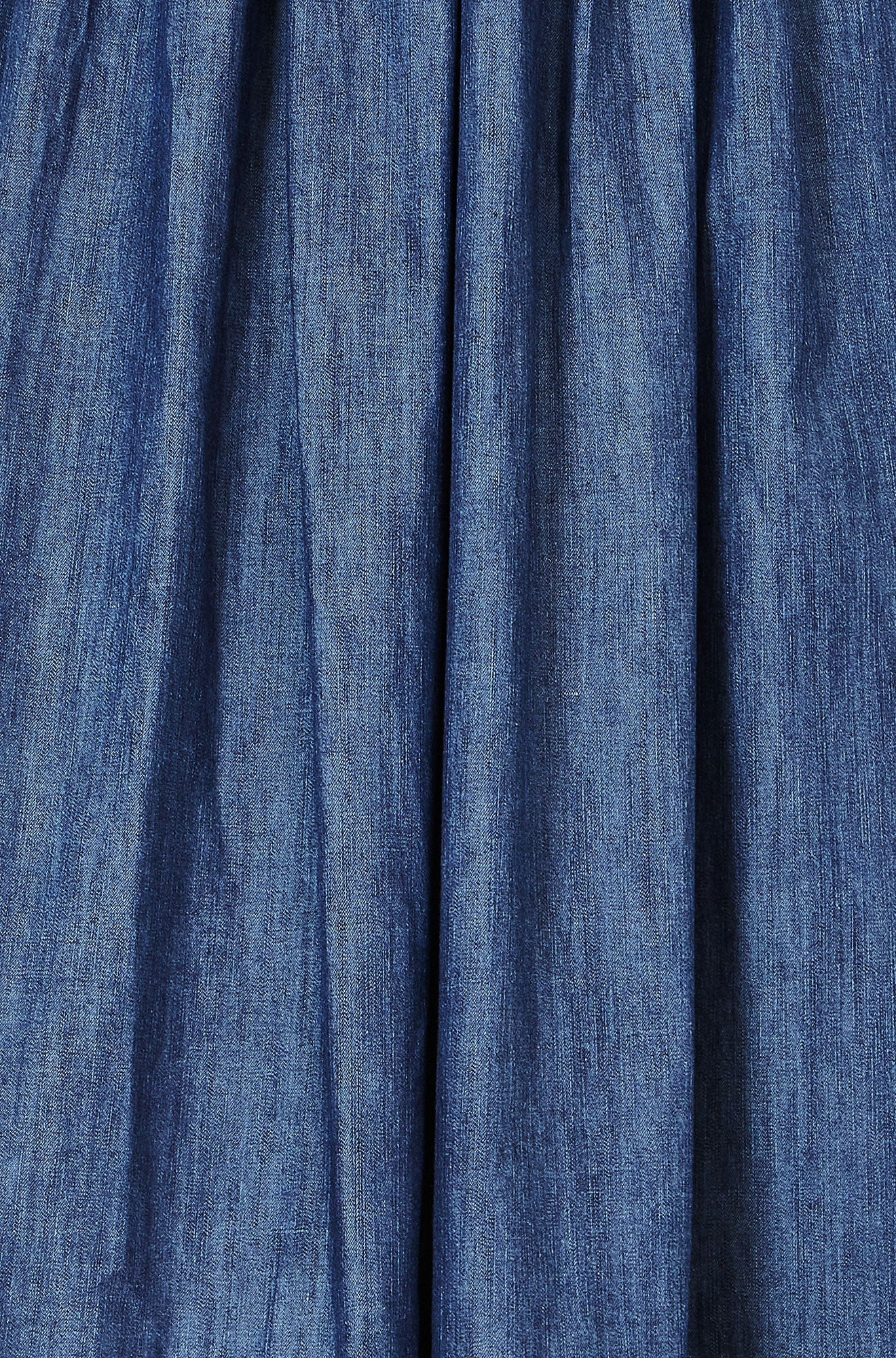 Blue Denim Chambray Gathered Midi Skirt