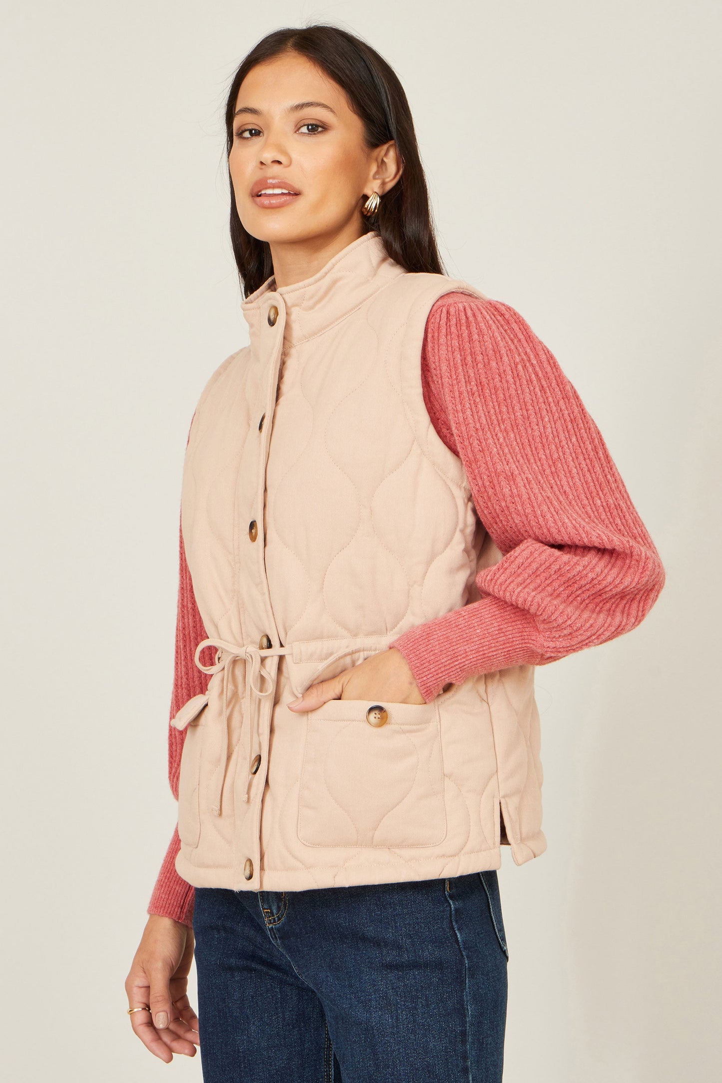 Beige Quilted Utility Gilet