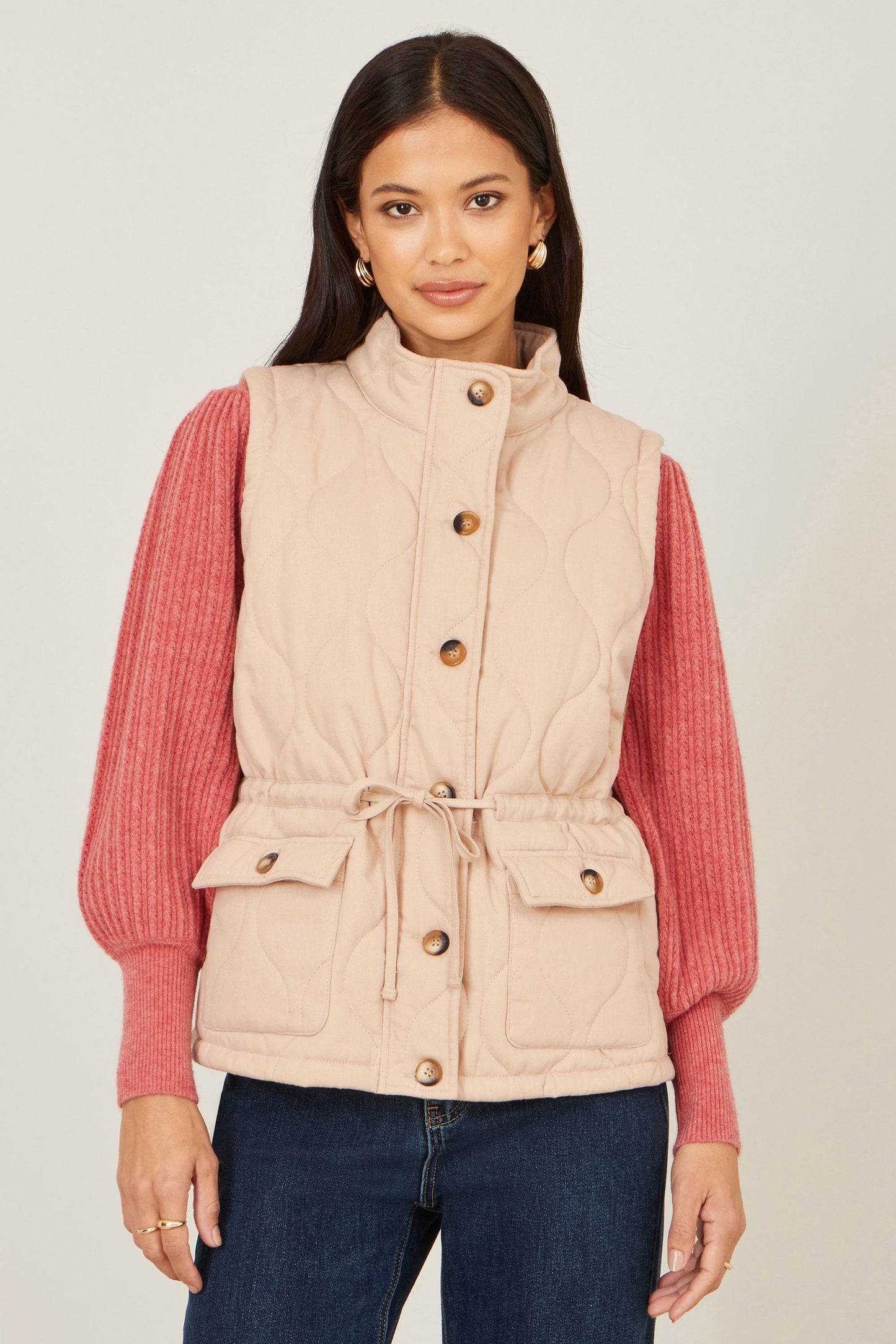 Beige Quilted Utility Gilet