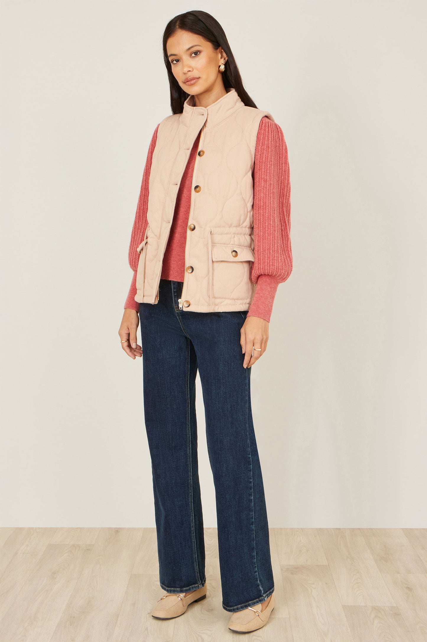Beige Quilted Utility Gilet
