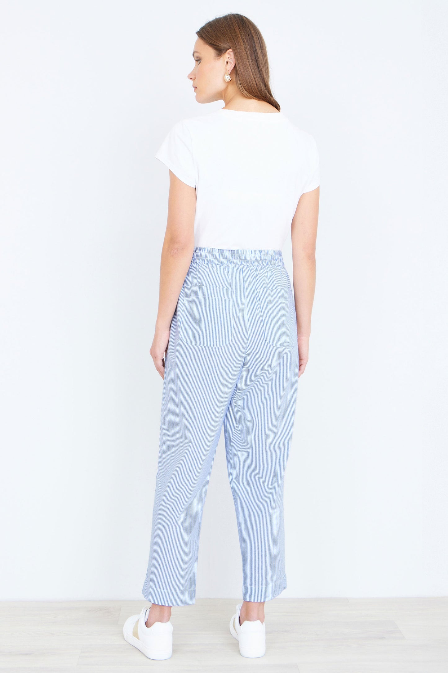 Blue Cotton Stripe Cropped Trousers