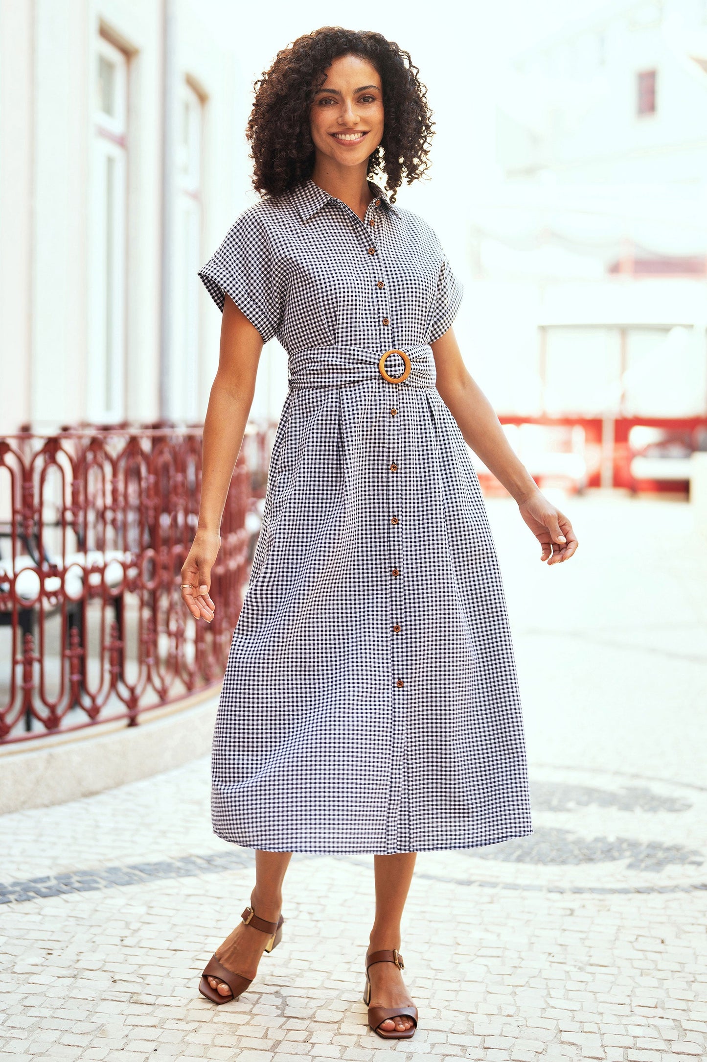 Black Gingham Relaxed Shirt Dress With Matching Belt