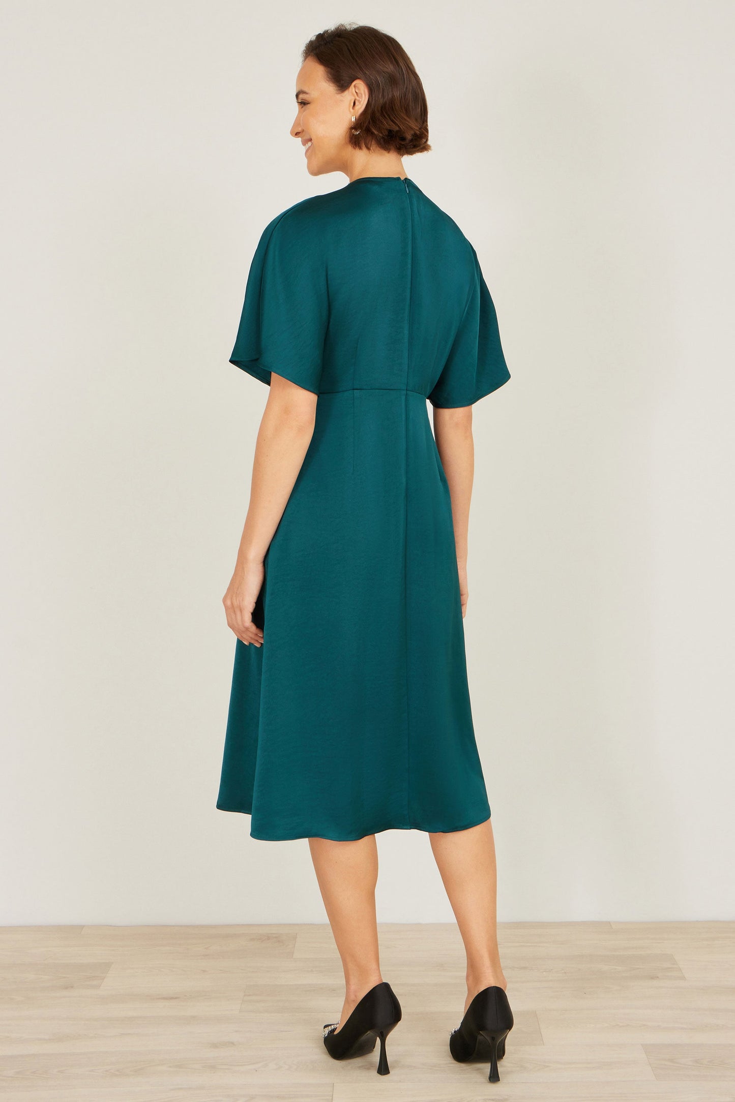 Green Satin Midi Kimono Dress