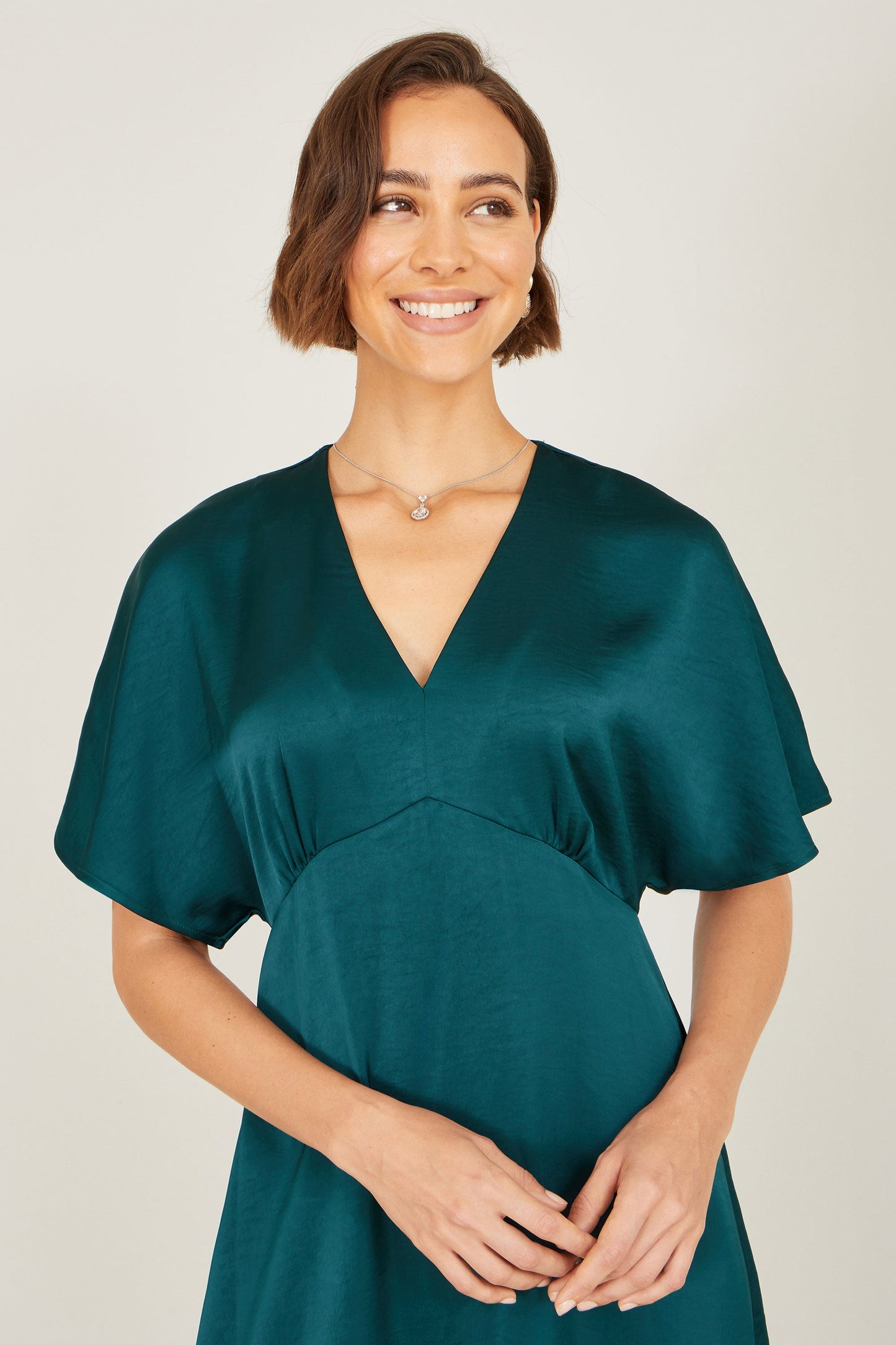 Green Satin Midi Kimono Dress