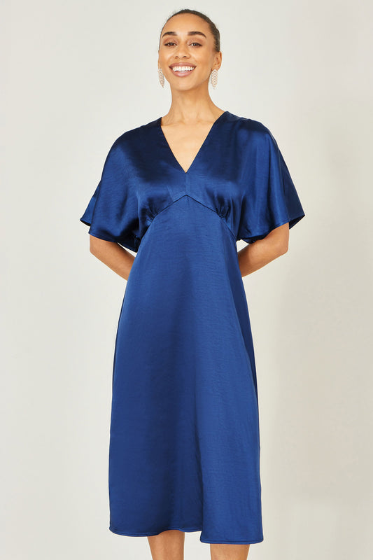 Navy Satin Midi Kimono Dress