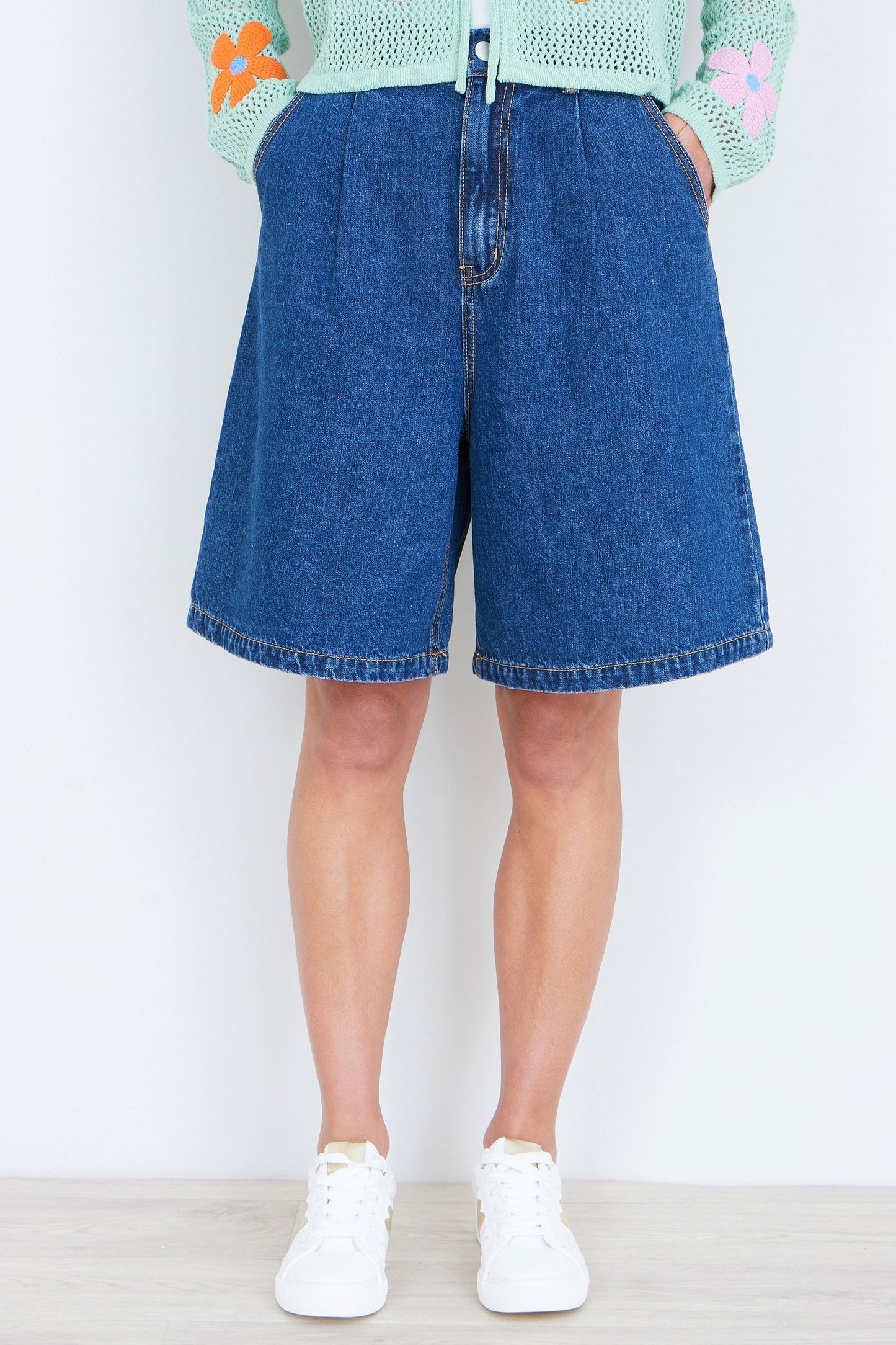 Blue Denim Wide Leg Shorts