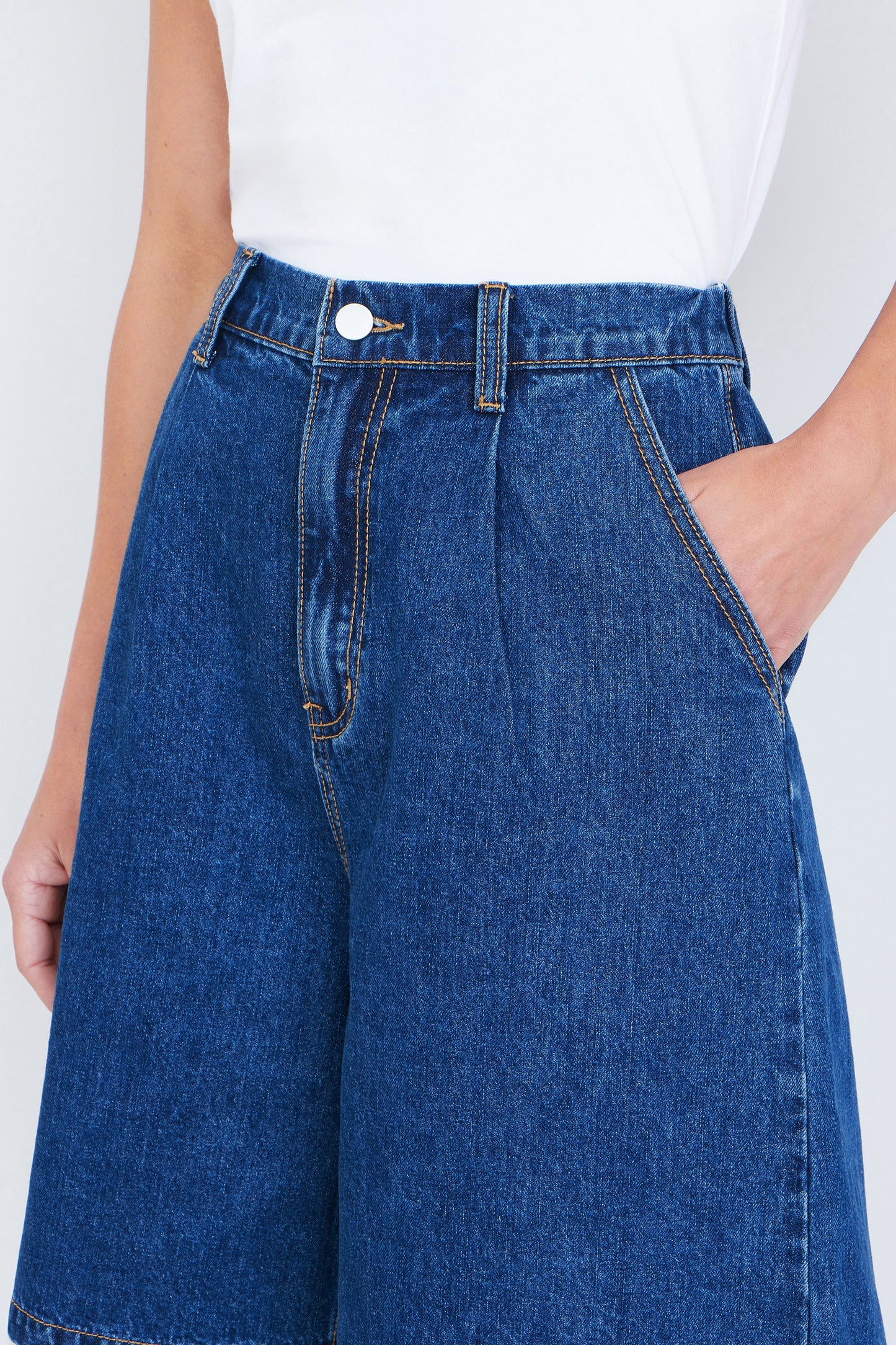 Blue Denim Wide Leg Shorts