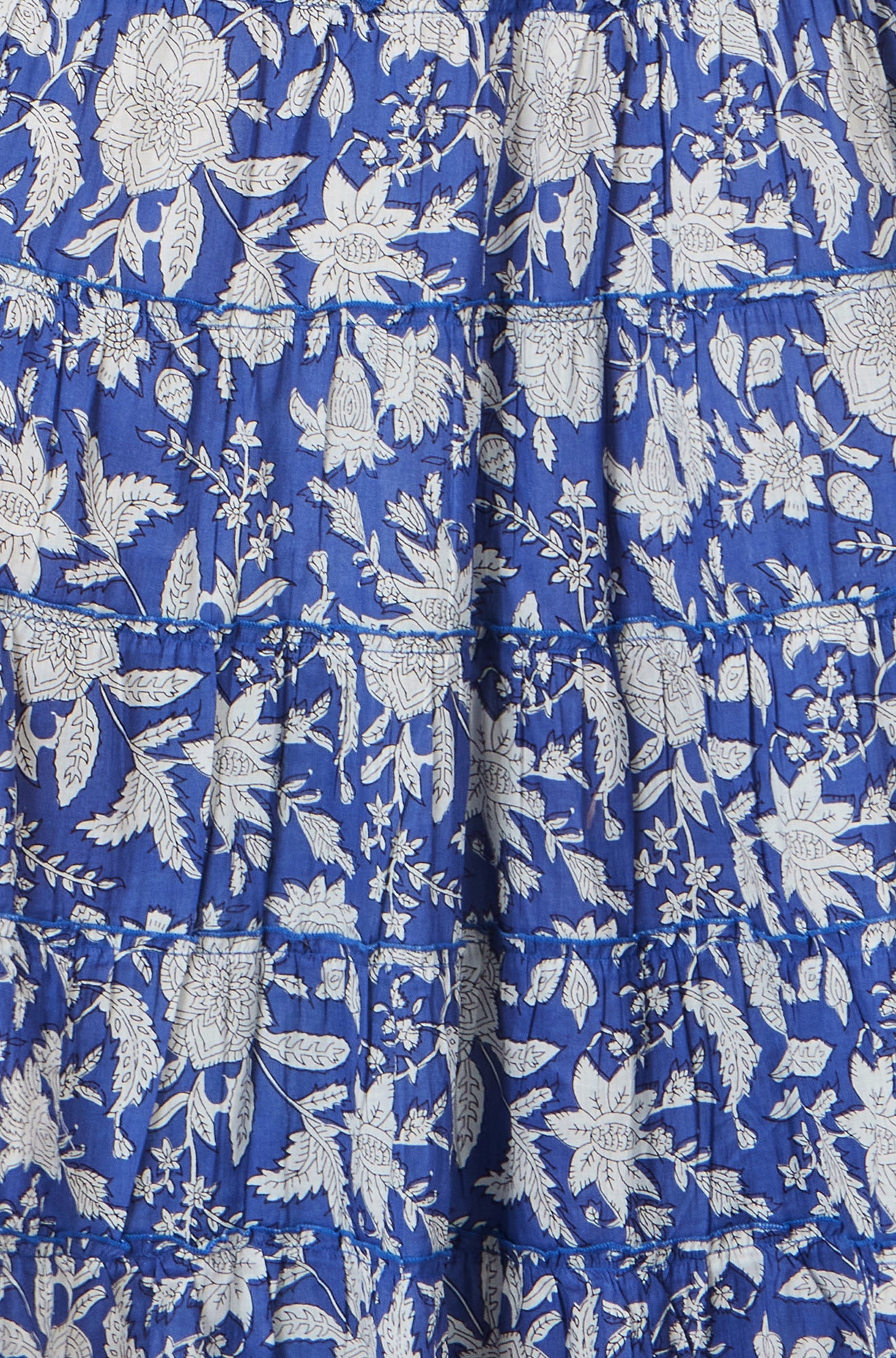 Blue Floral Cotton Tiered Maxi Skirt