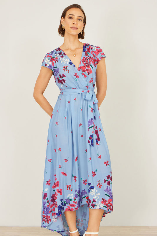Blue Floral Wrap Dress