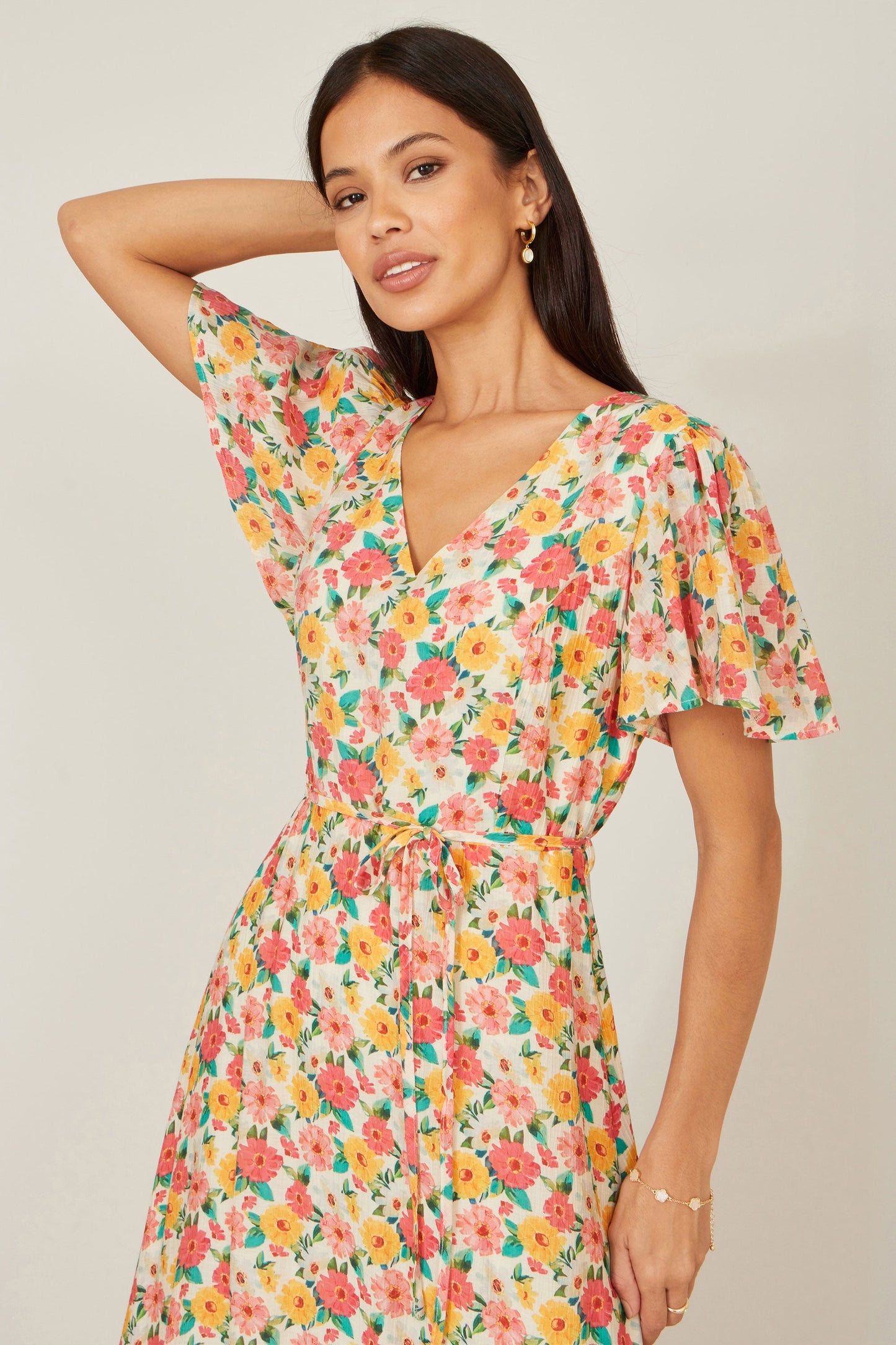 Multicolour Midi Tea Dress With Angel Sleeves