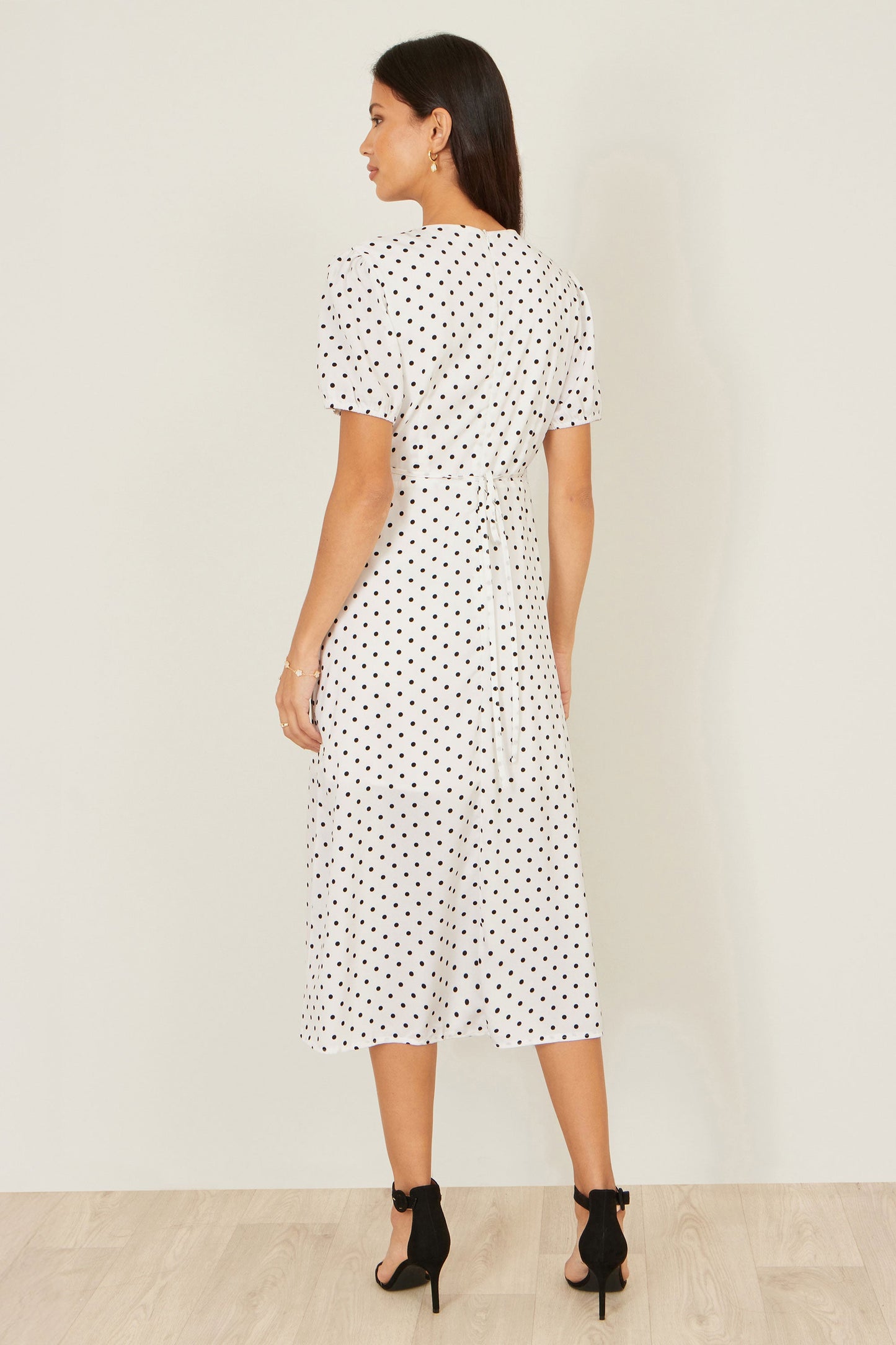 White Spot Print Wrap Tea Dress