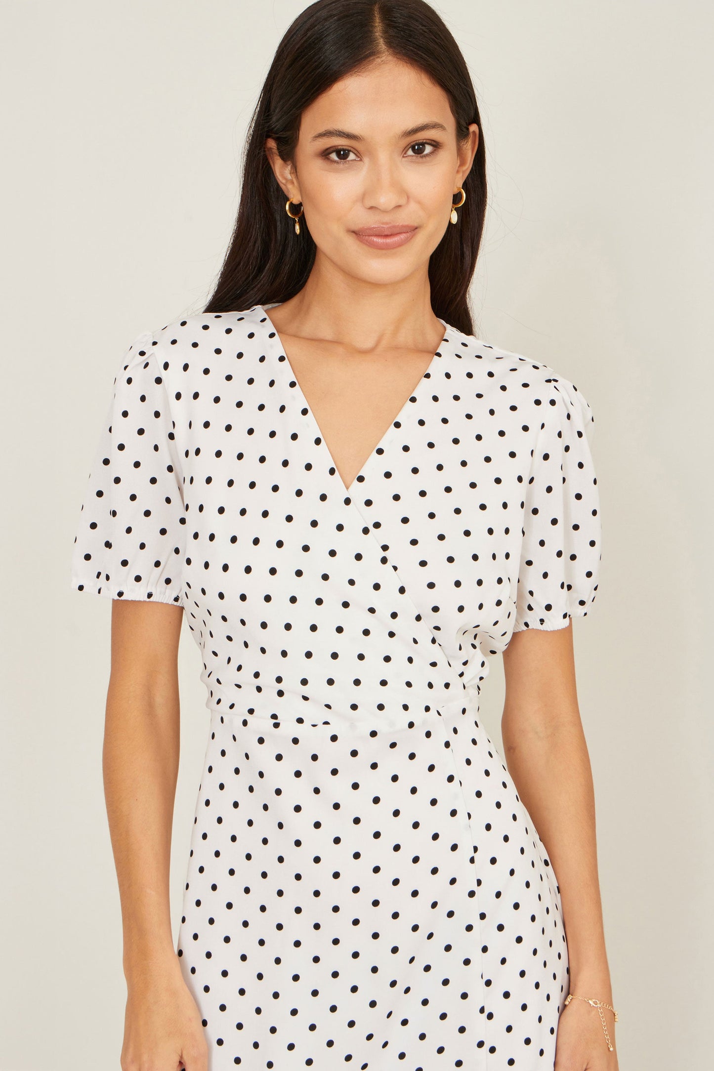 White Spot Print Wrap Tea Dress