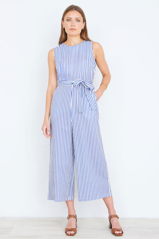 Blue Cotton Stripe Culotte Jumpsuit