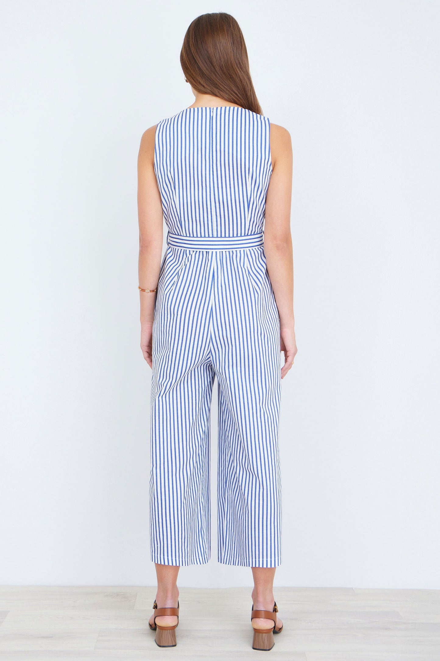 Blue Cotton Stripe Culotte Jumpsuit