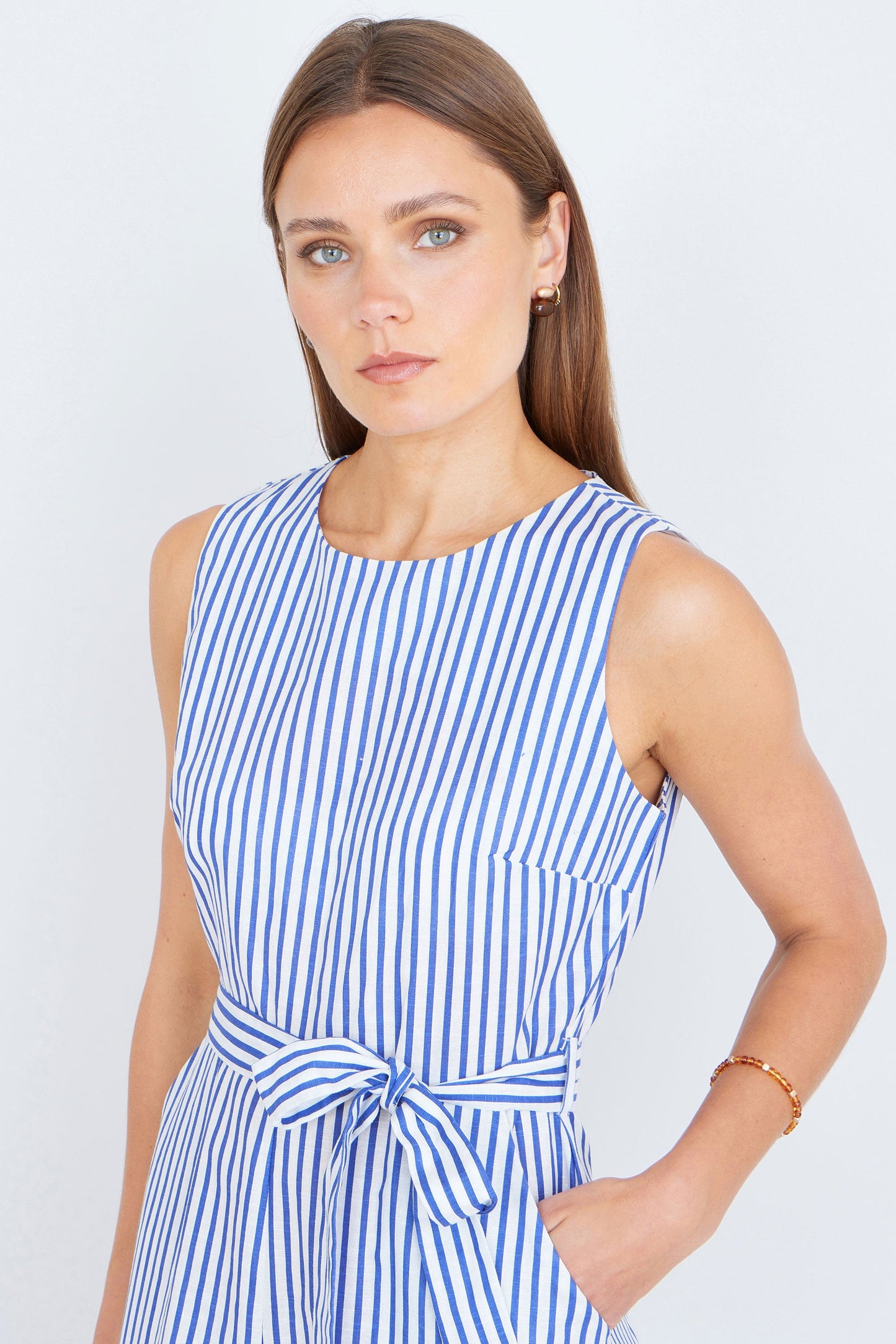 Blue Cotton Stripe Culotte Jumpsuit