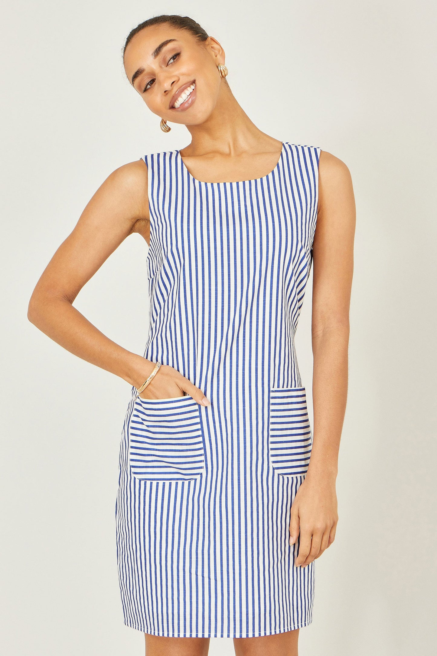 Navy Stripe Cotton Shift Dress