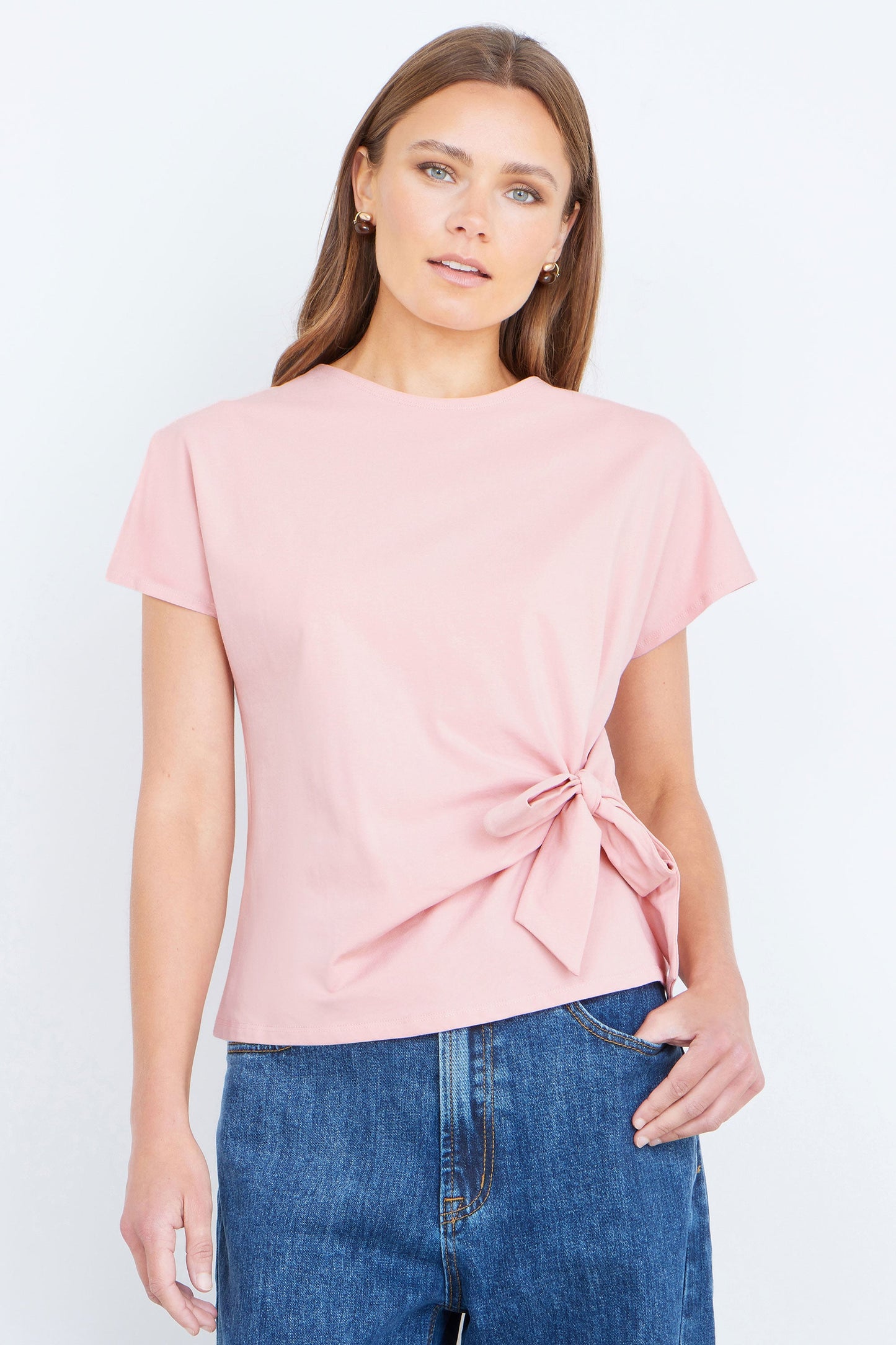 Pink Cotton Jersey Top With Knot Detail