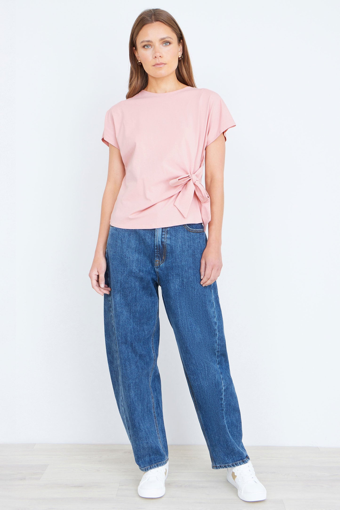 Pink Cotton Jersey Top With Knot Detail
