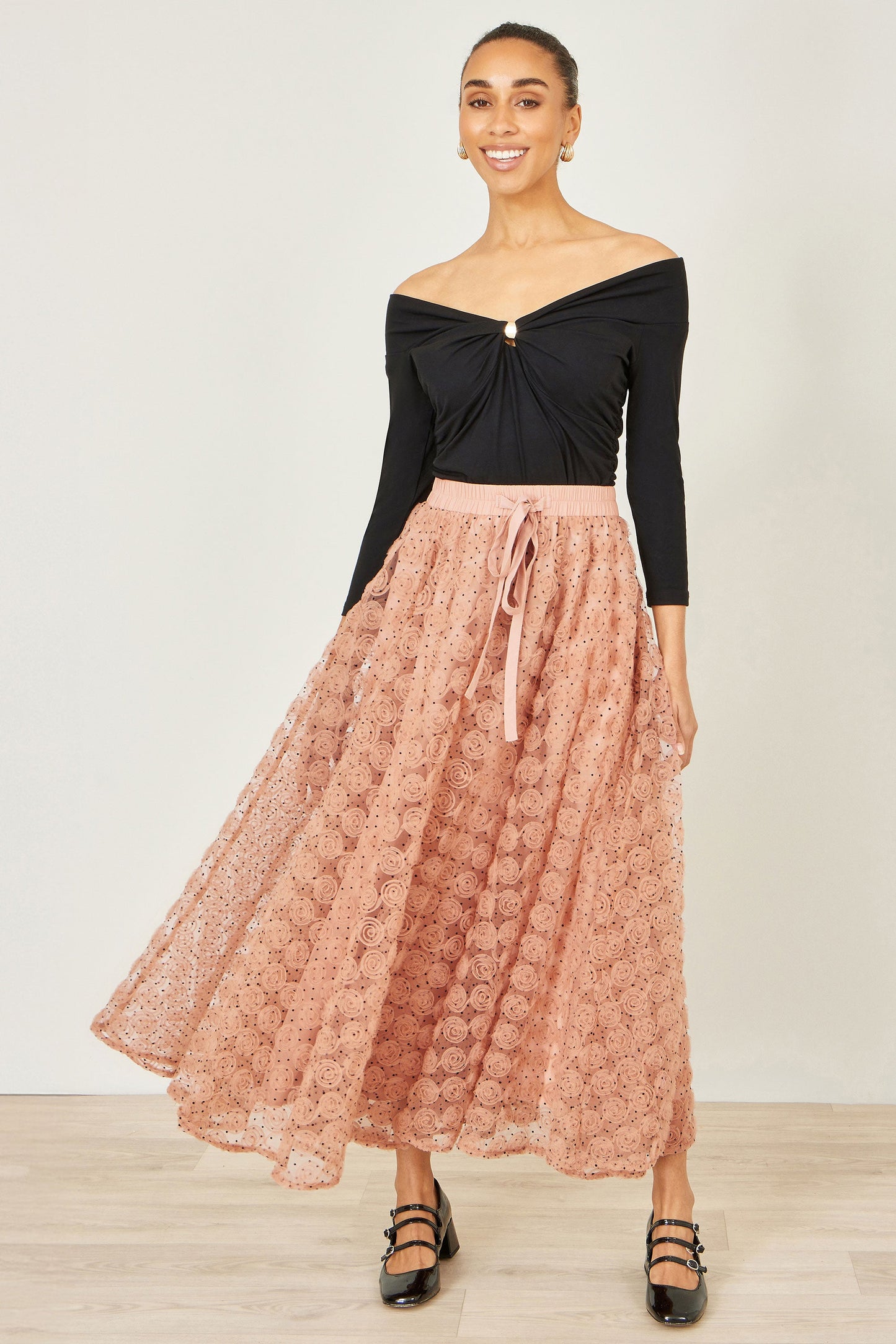 Blush Pink Spot And Rose Tulle Skirt