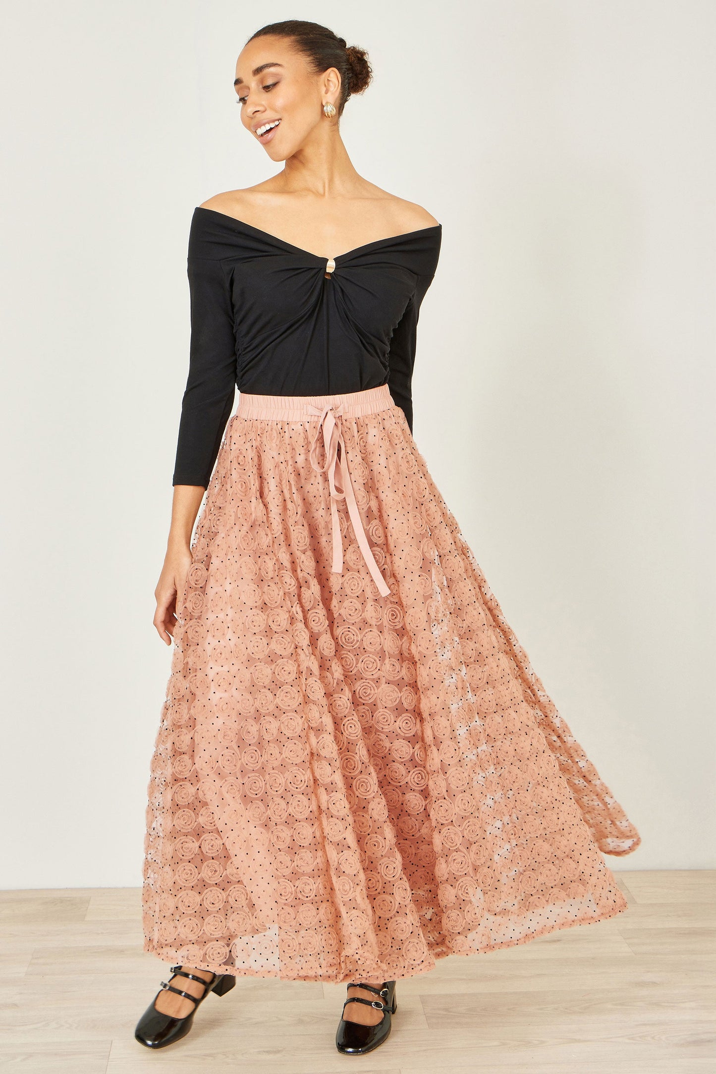Blush Pink Spot And Rose Tulle Skirt