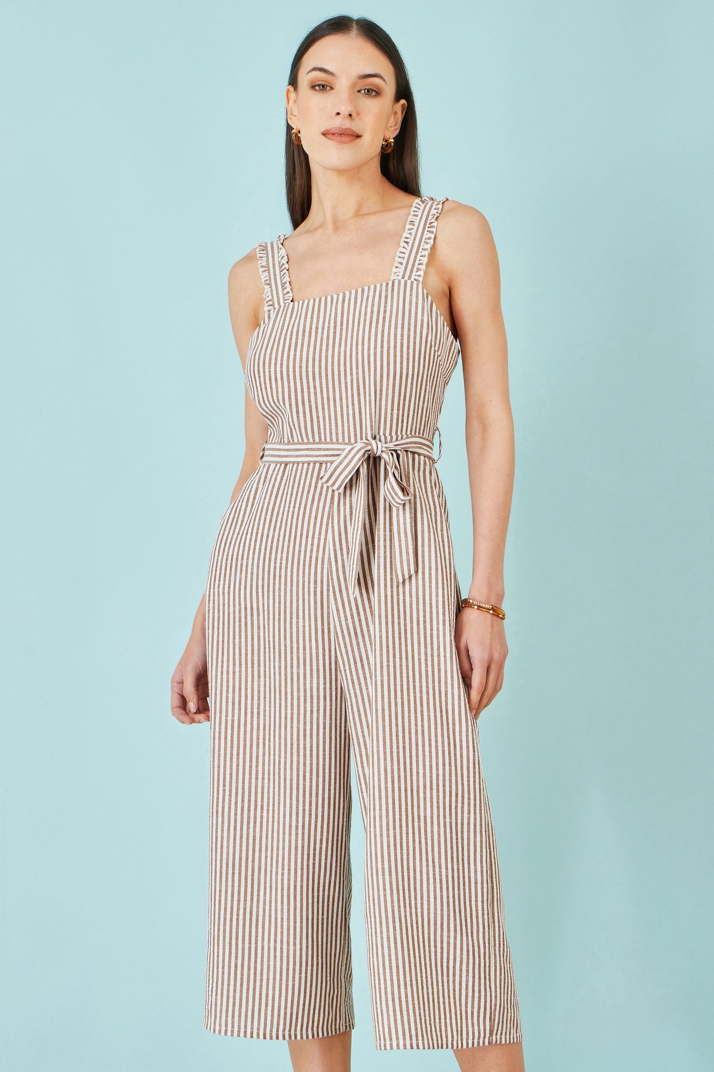 Brown Stripe Strappy Jumpsuit