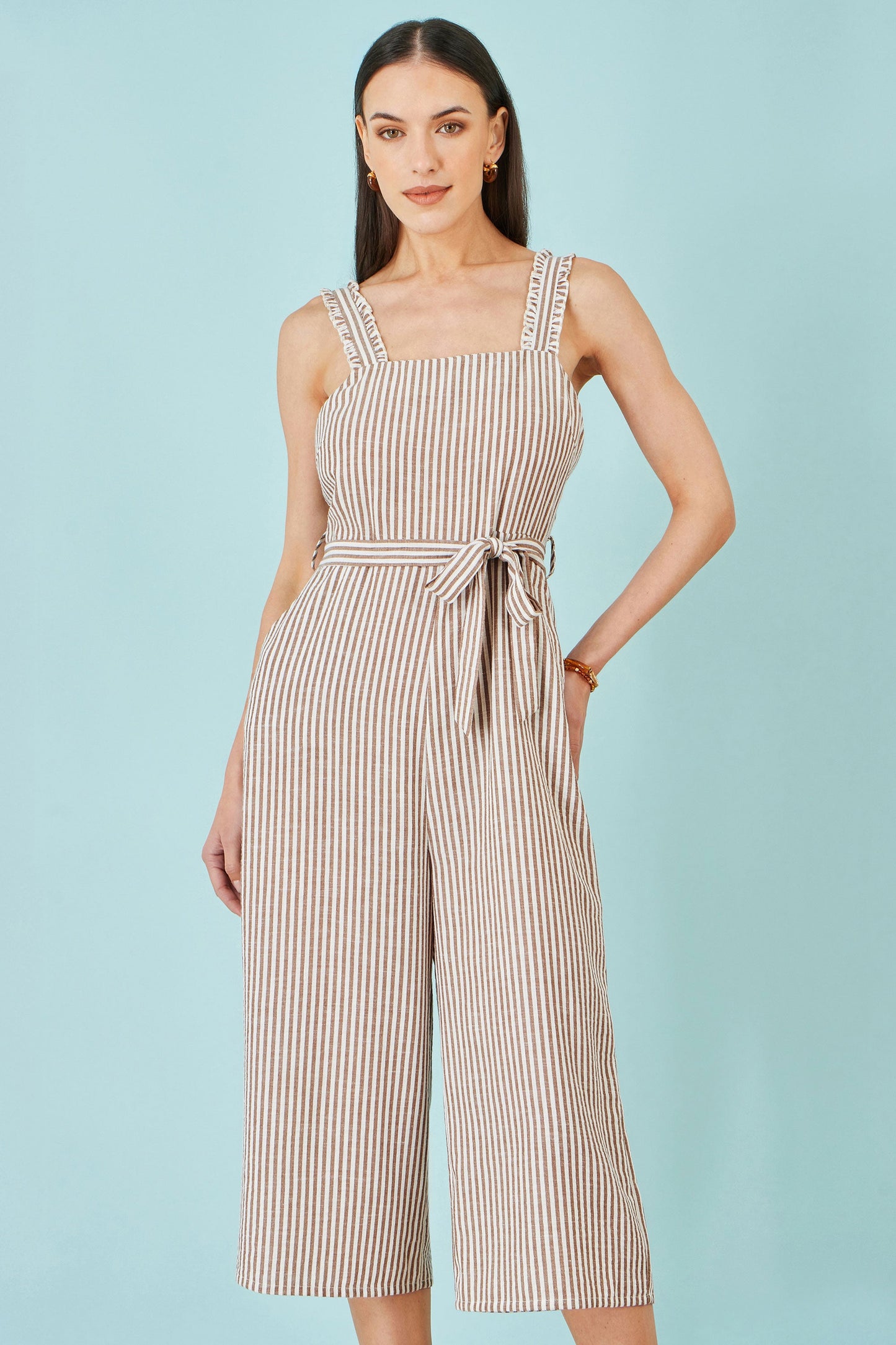 Brown Stripe Strappy Jumpsuit