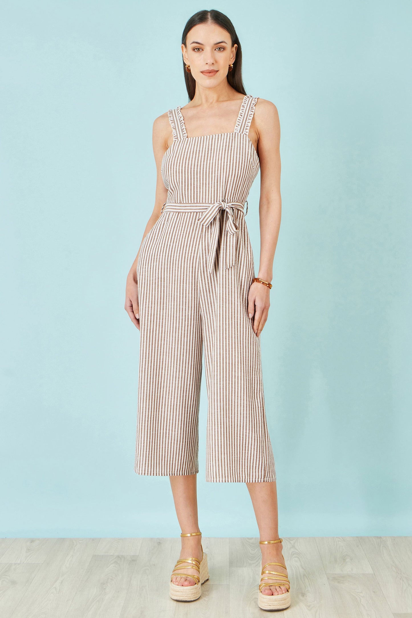 Brown Stripe Strappy Jumpsuit