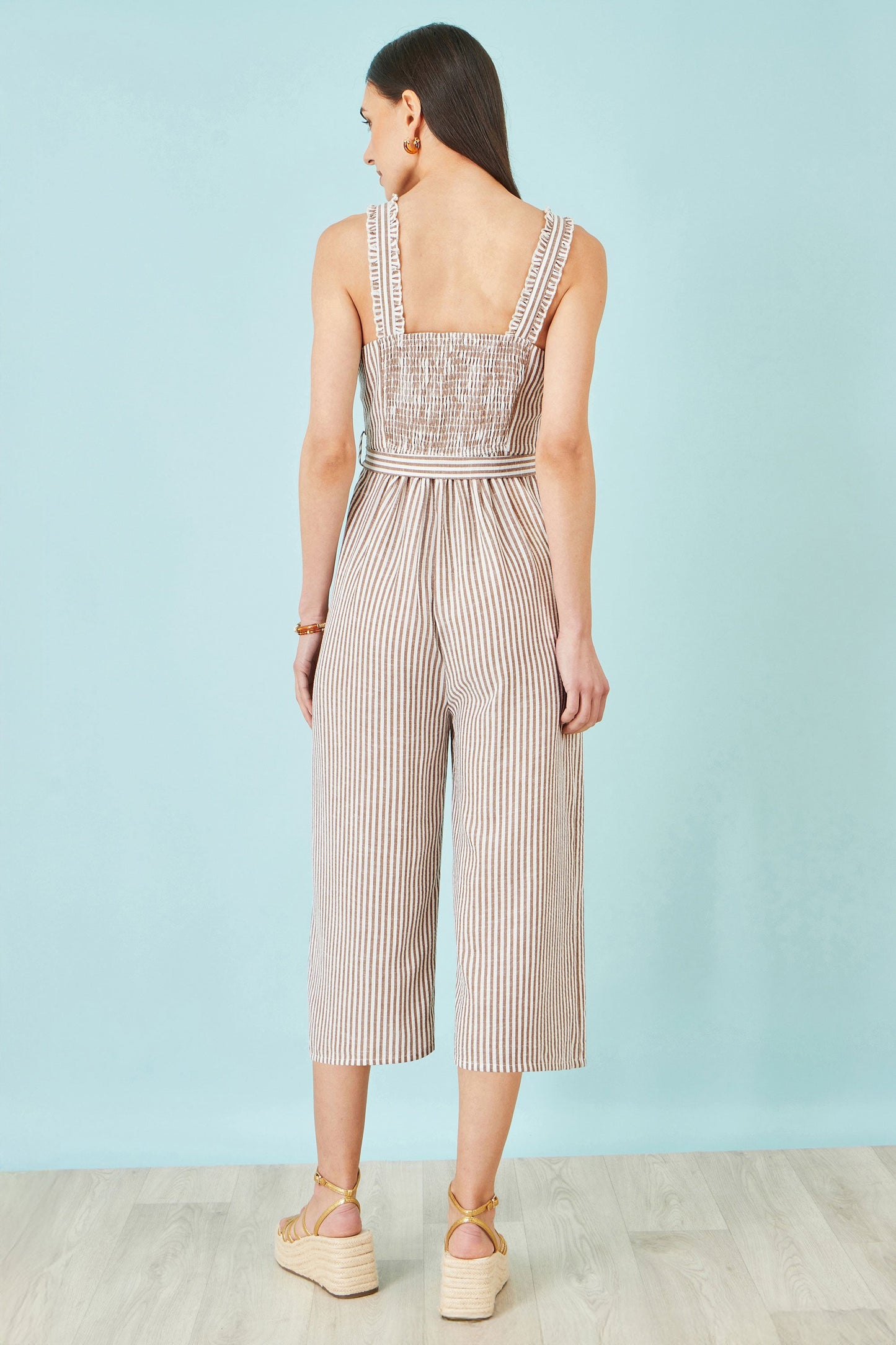 Brown Stripe Strappy Jumpsuit
