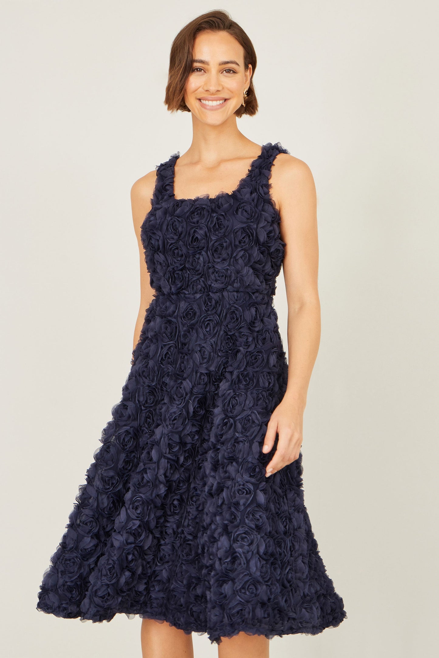 Navy Appliqué Floral Skater Dress