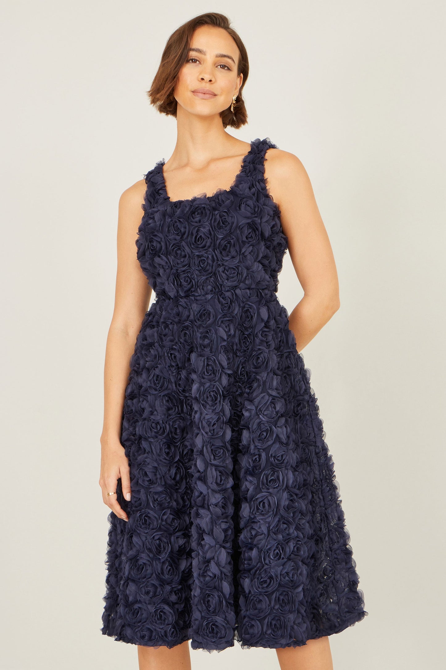 Navy Appliqué Floral Skater Dress