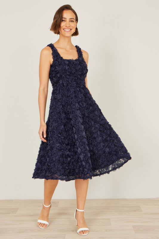 Navy Applique Floral Skater Dress