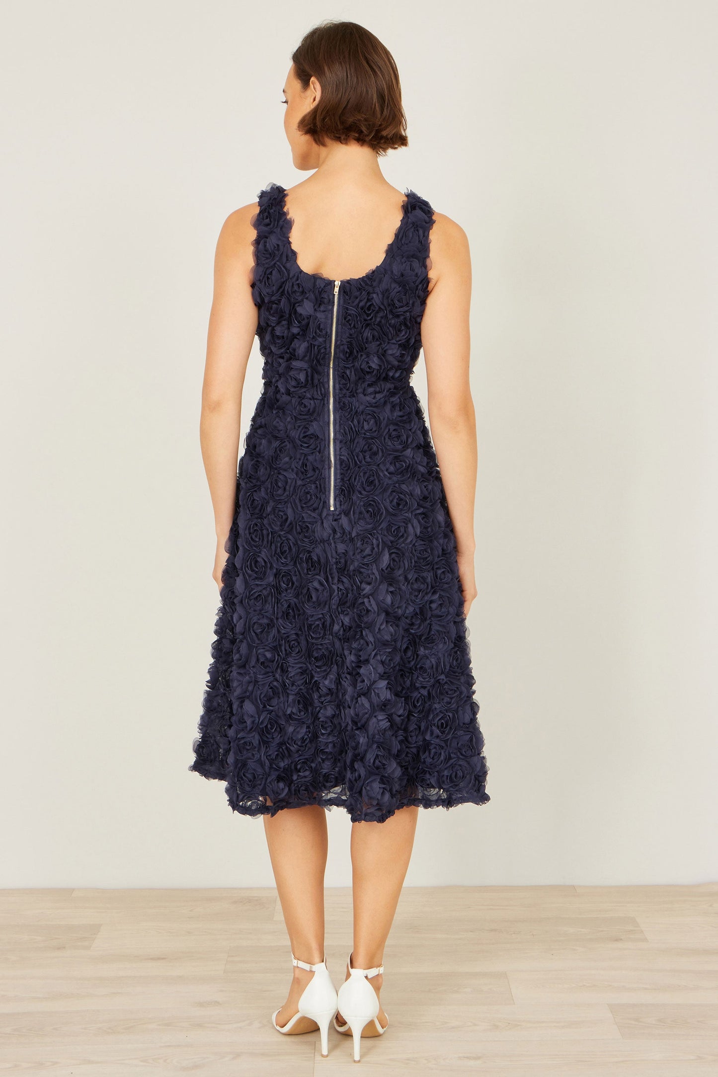 Navy Appliqué Floral Skater Dress
