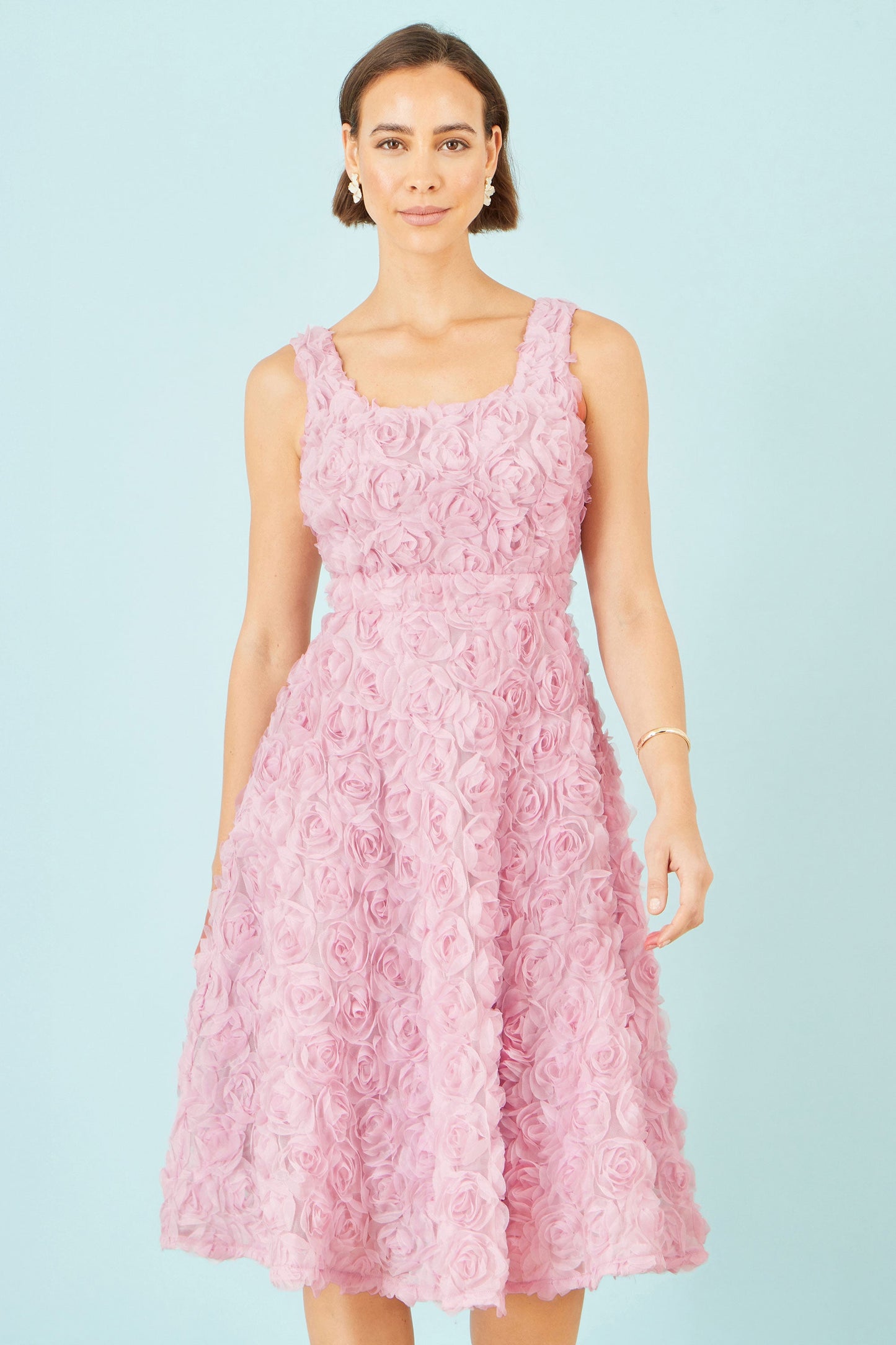 Pink Applique Floral Skater Dress