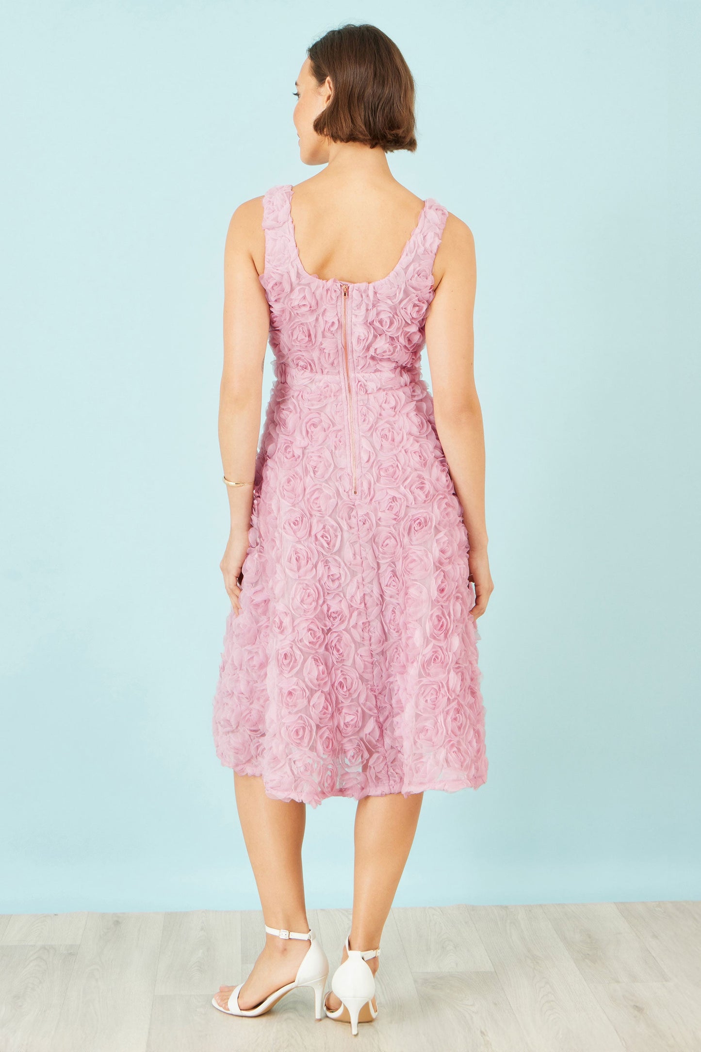 Pink Applique Floral Skater Dress