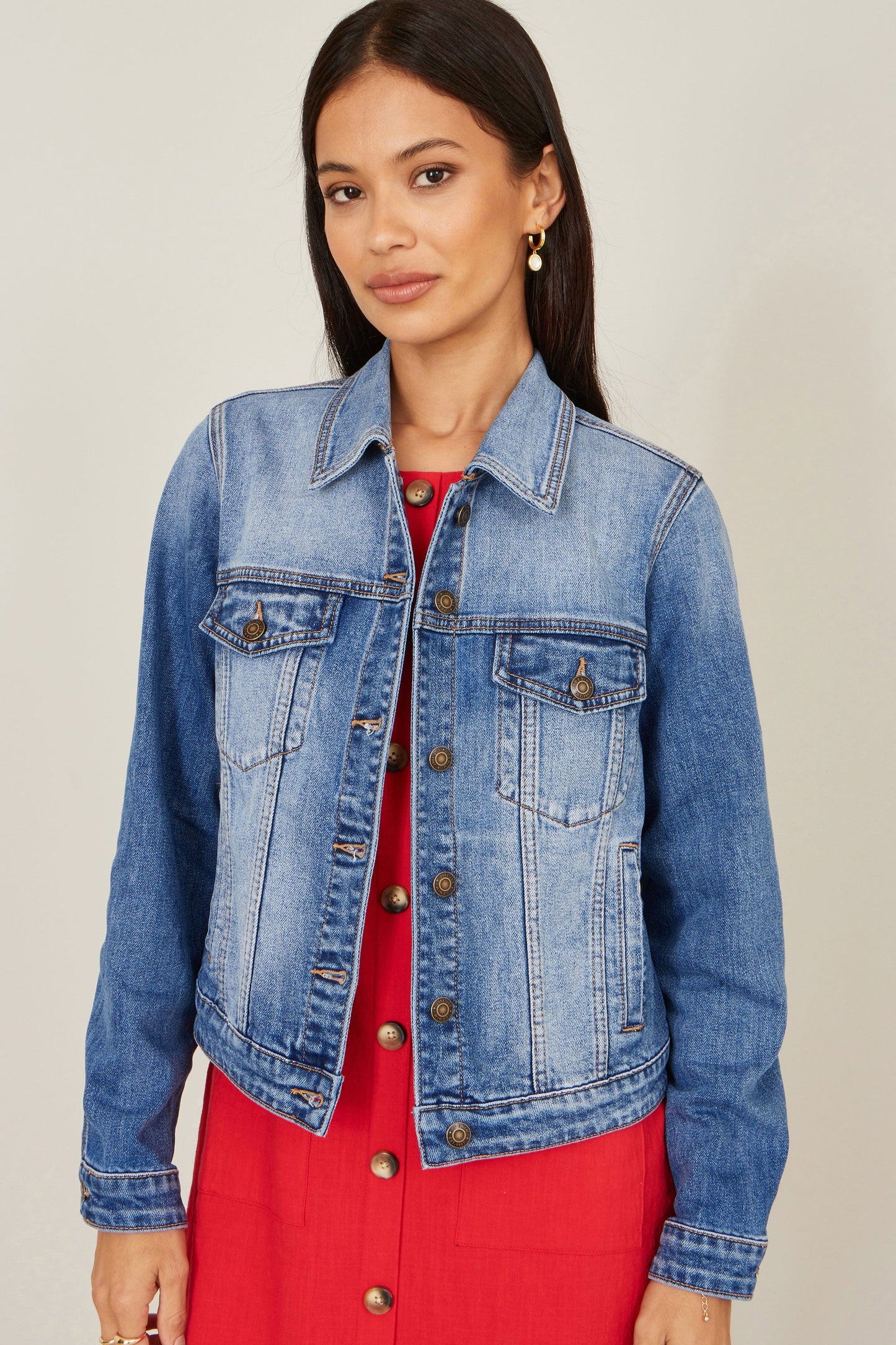 Blue Stretch Washed Denim Jacket