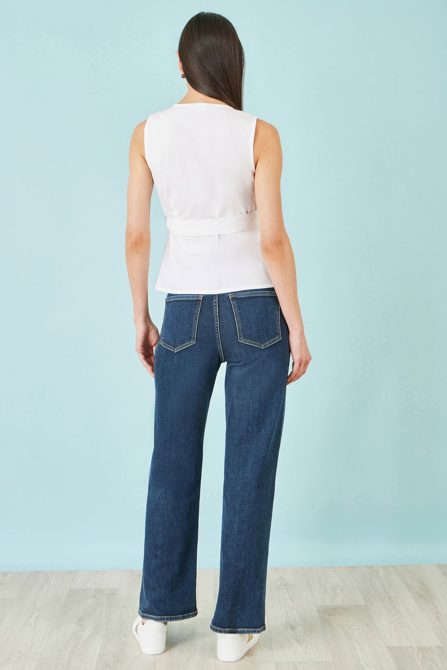 White Stretch Cotton Embroidered Wrap Waistcoat