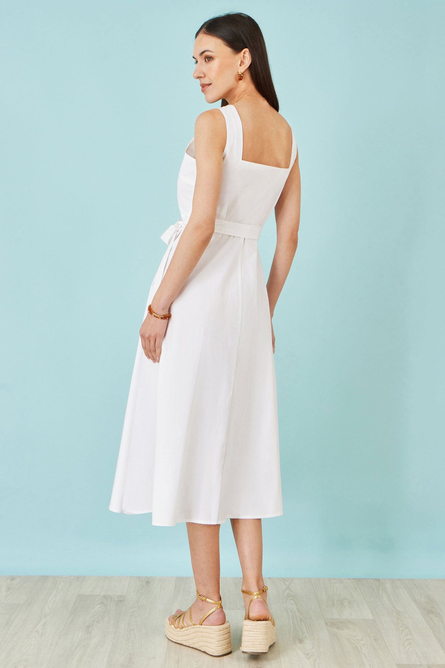 White Cotton Embroidered Midi Dress