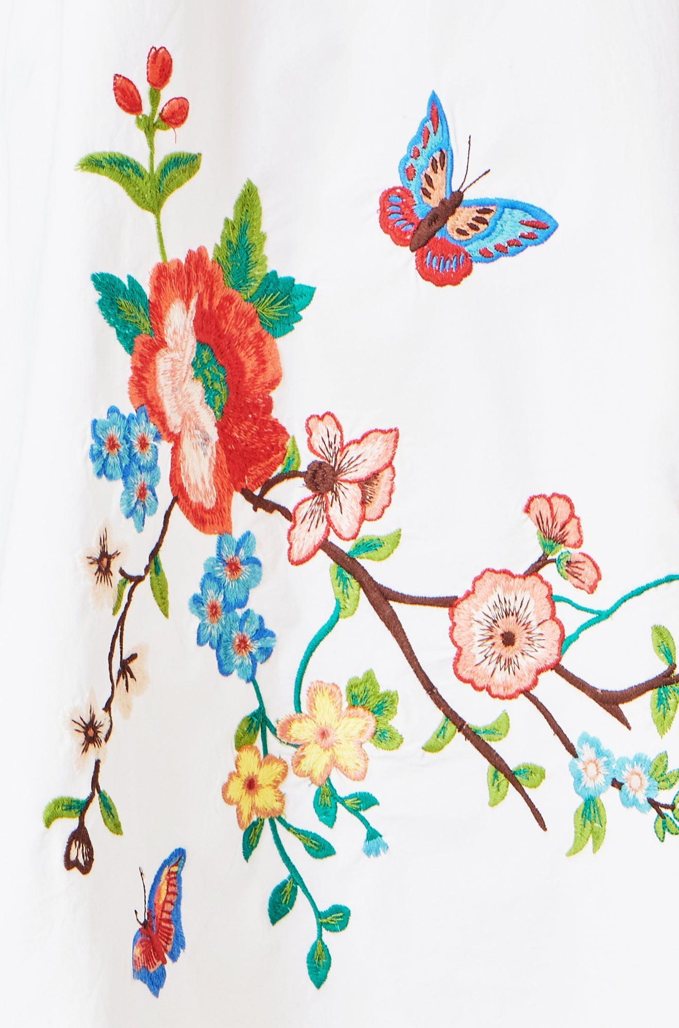 White Cotton Embroidered Midi Dress