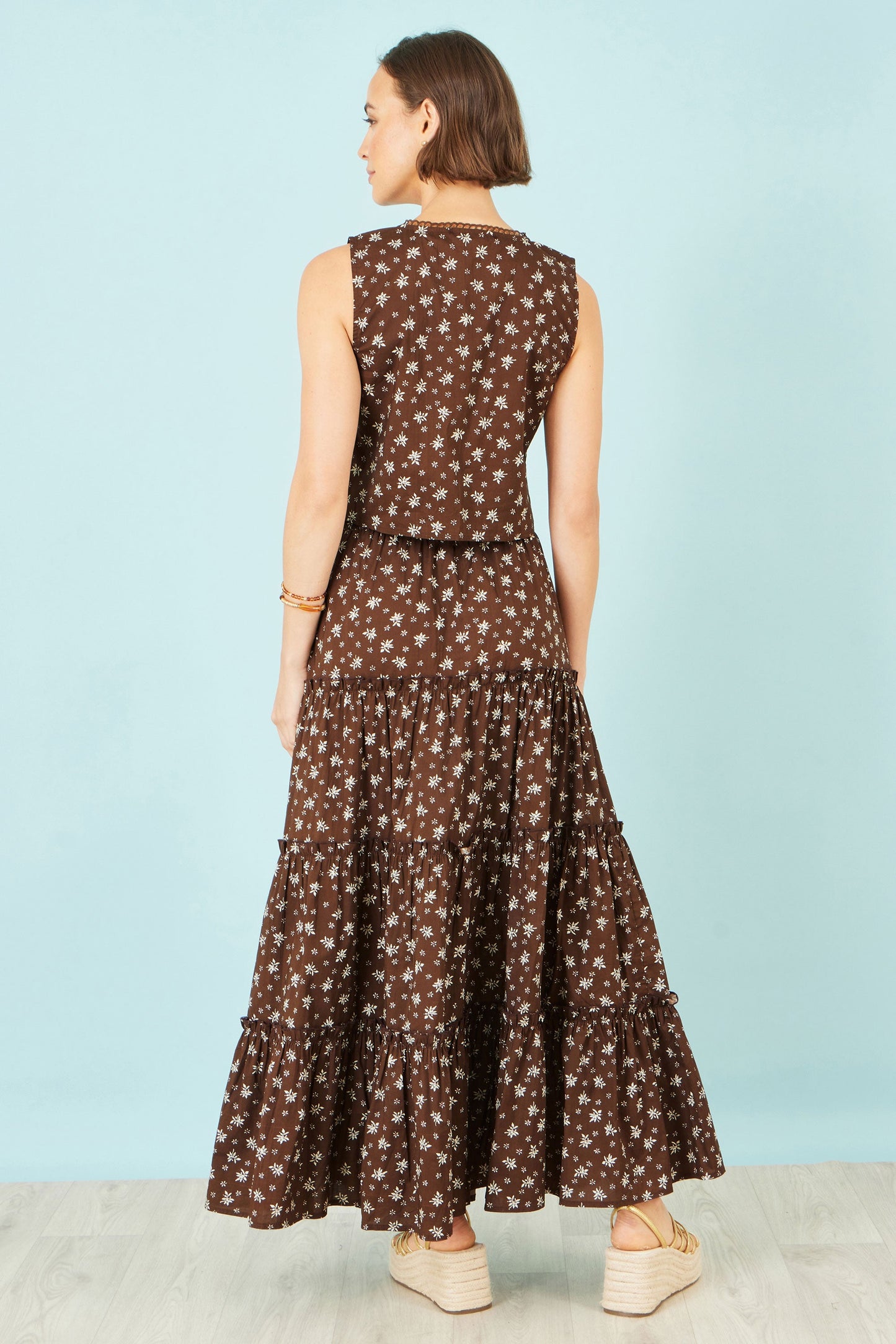 Brown Daisy Print Maxi Skirt