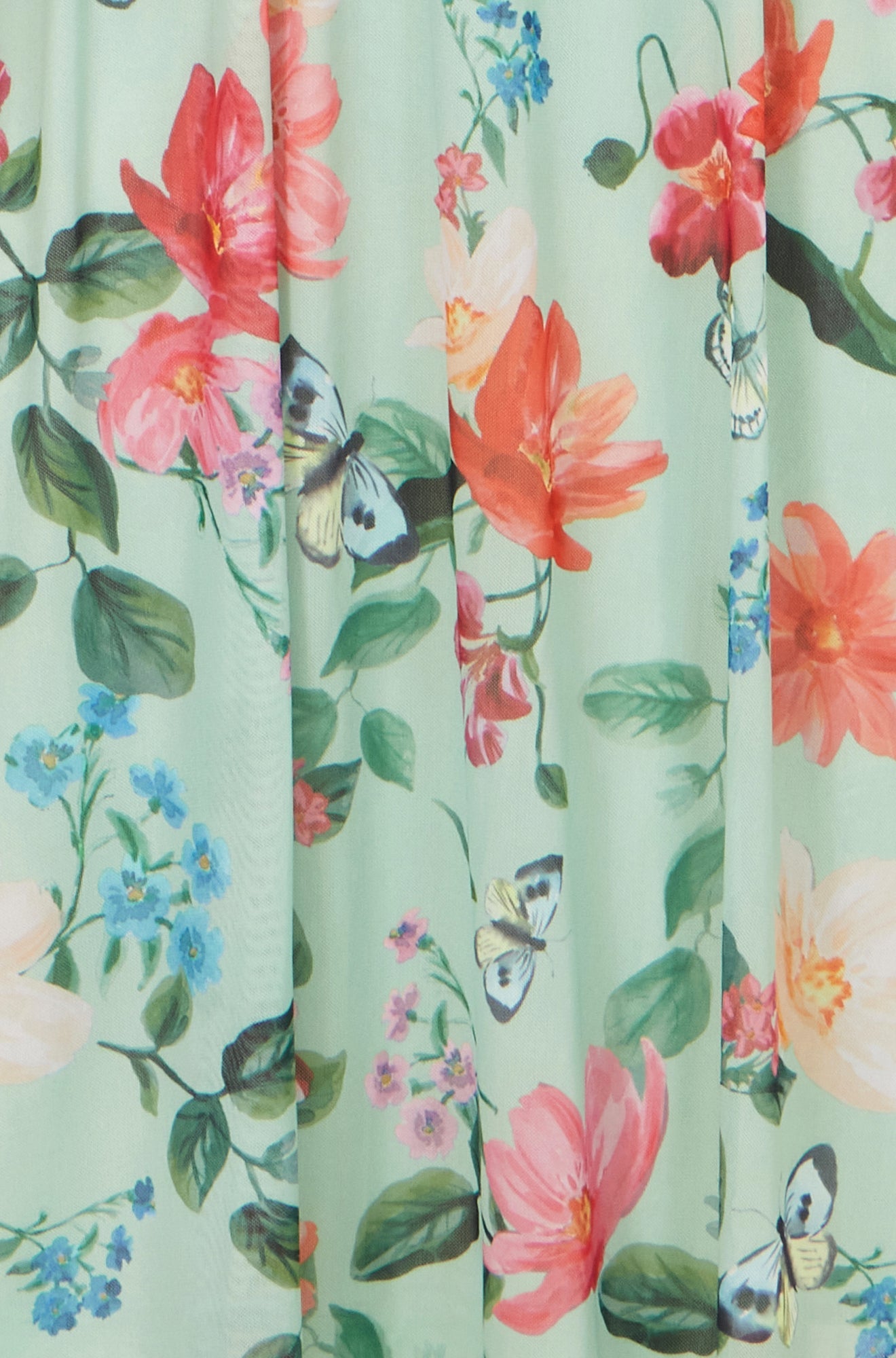 Mint Blurred Floral Mesh Wrap Midi Dress