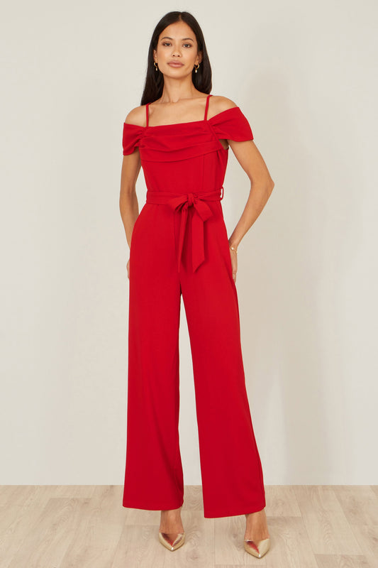 Red Stretch Bardot Jumpsuit