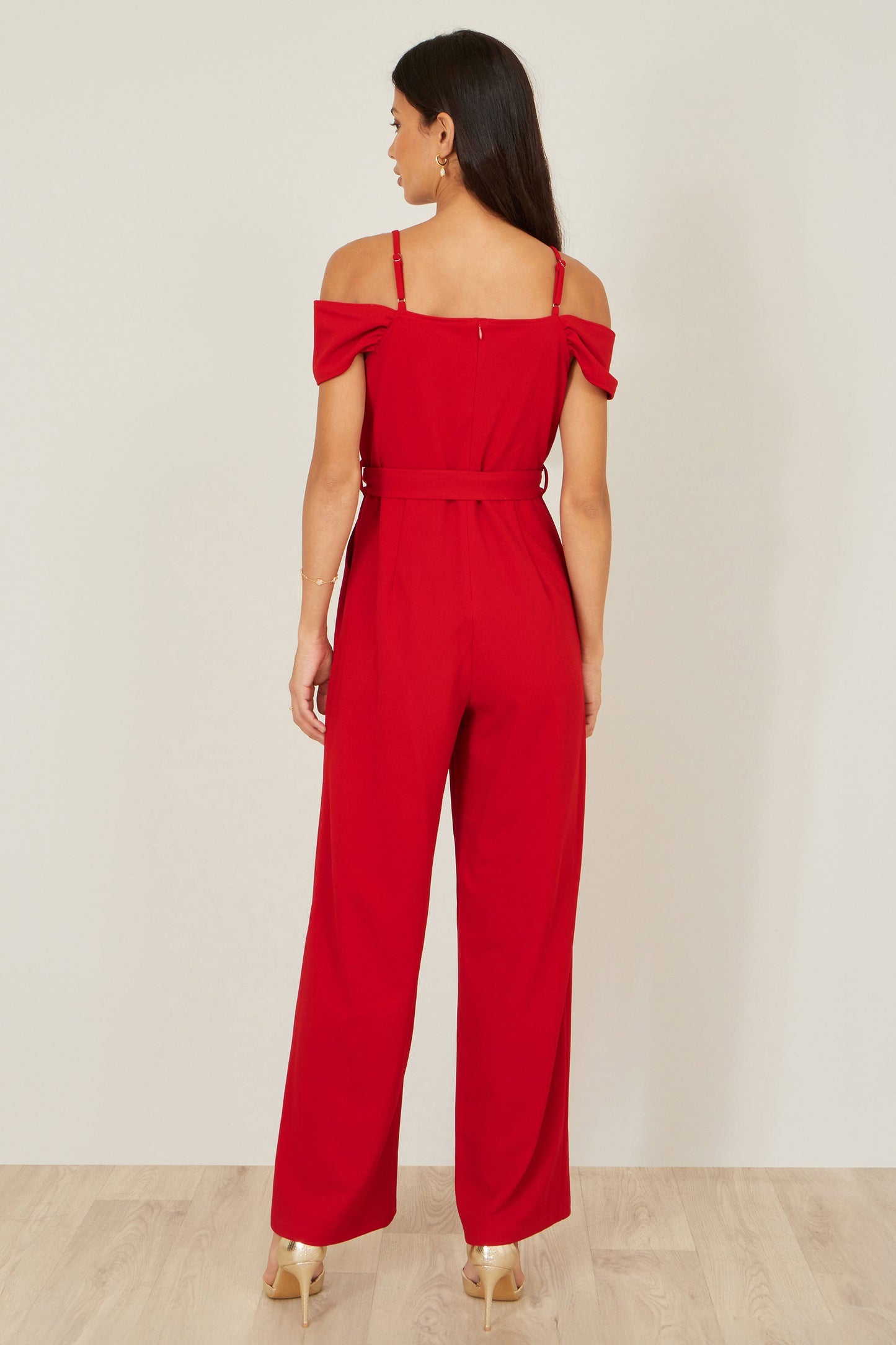 Red Stretch Bardot Jumpsuit
