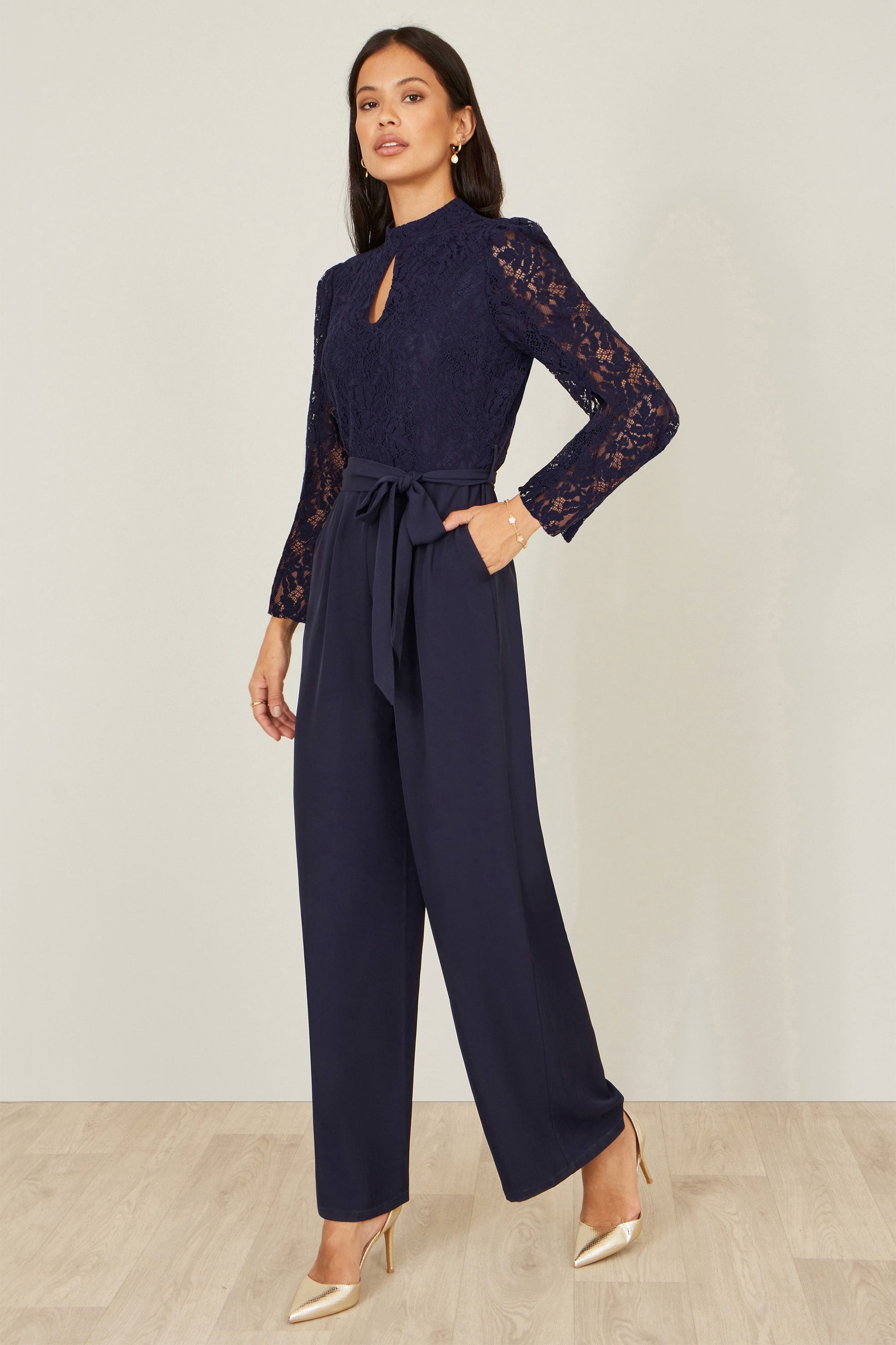Navy Lace Applique Jumpsuit
