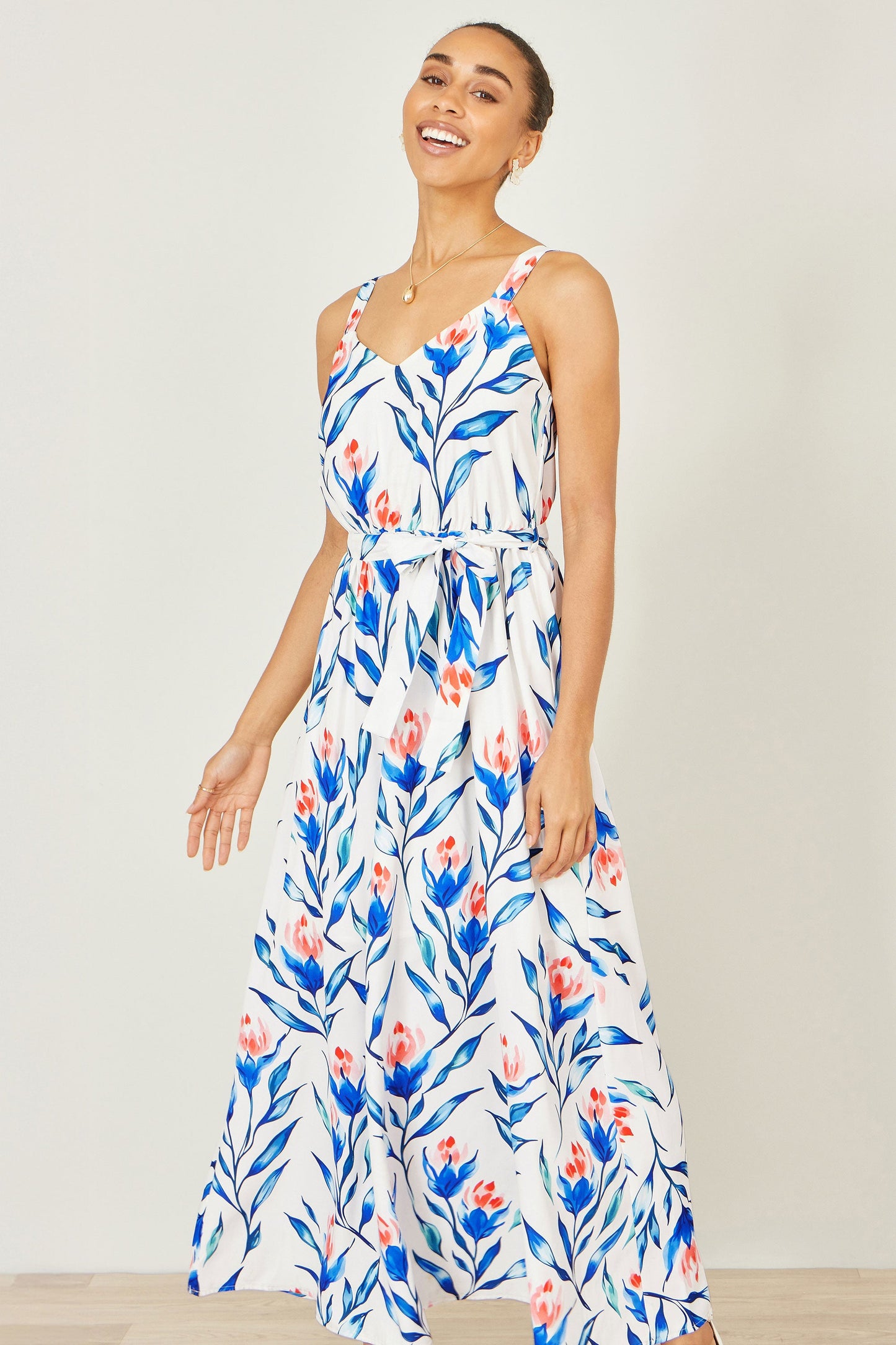 White Floral Print Maxi Sun Dress