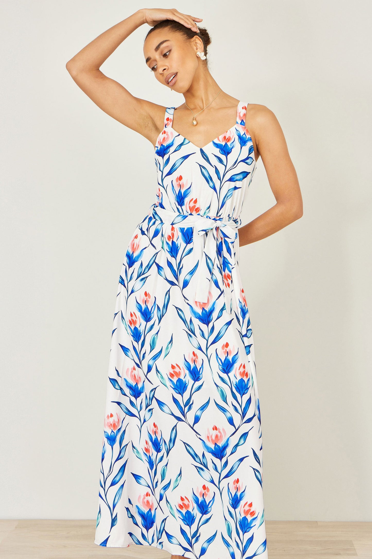 White Floral Print Maxi Sun Dress
