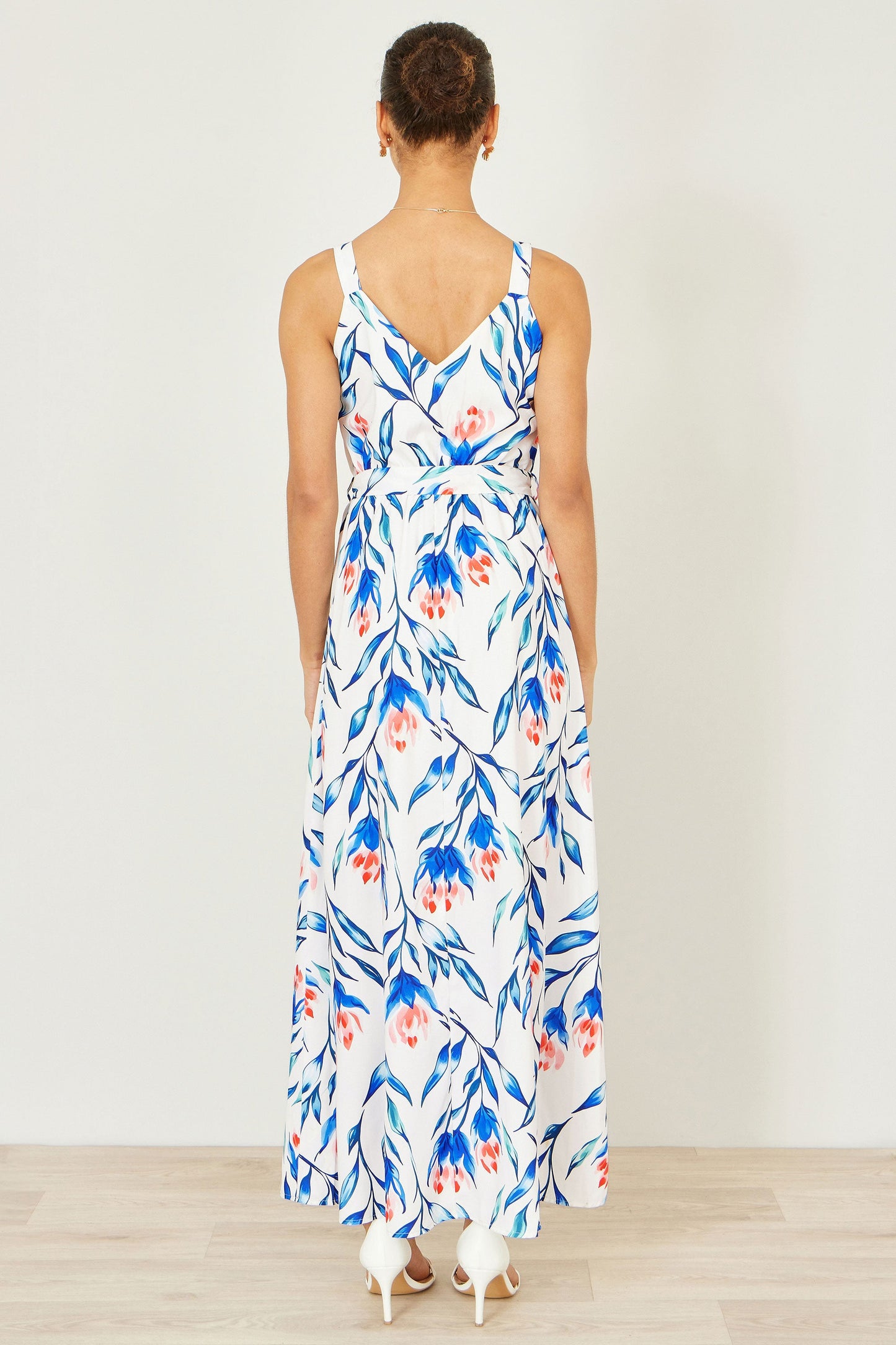 White Floral Print Maxi Sun Dress